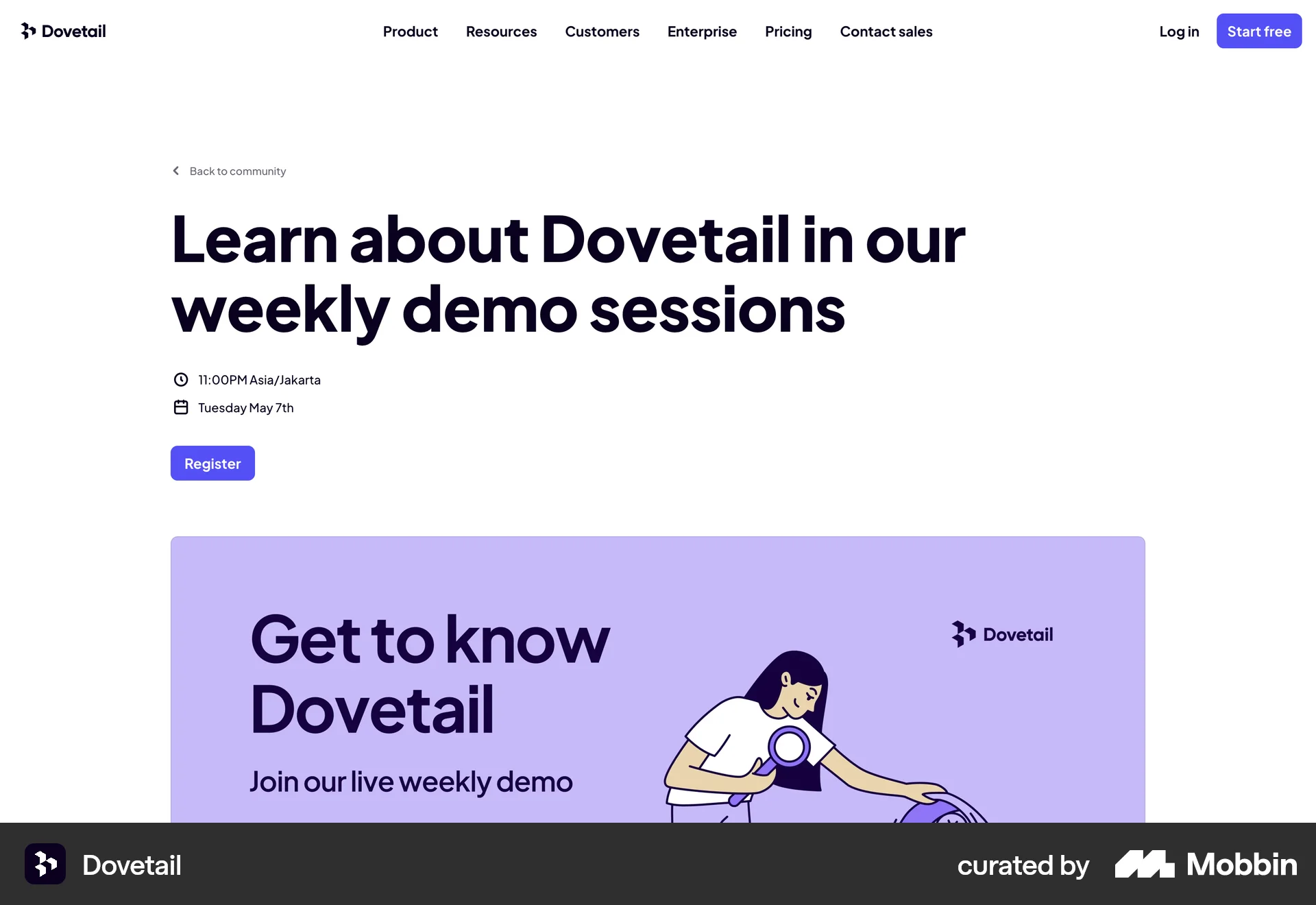 Dovetail Web Event Detail screen