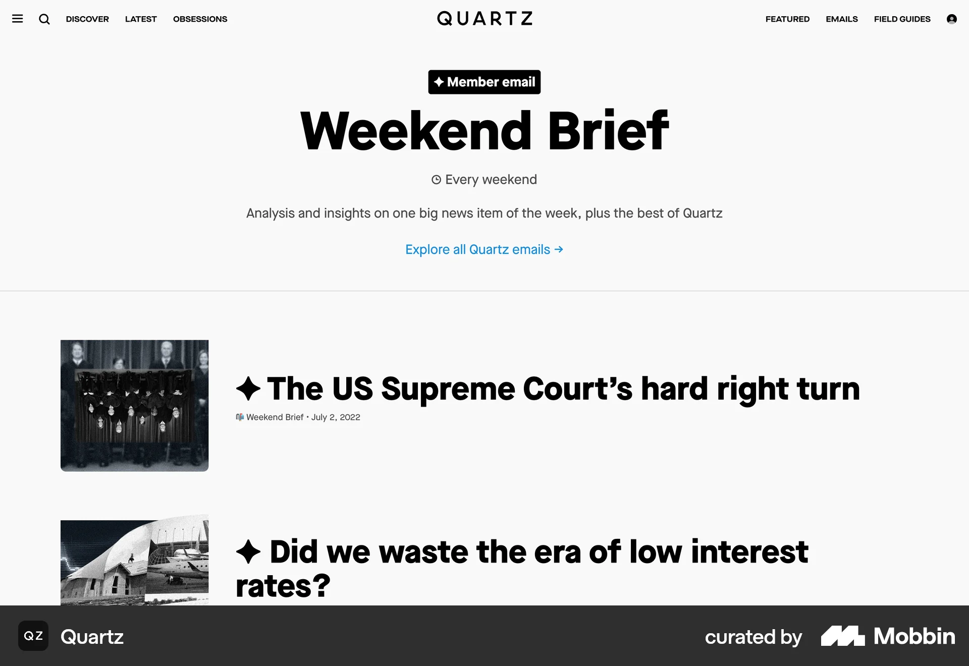 Quartz Web News Feed screen