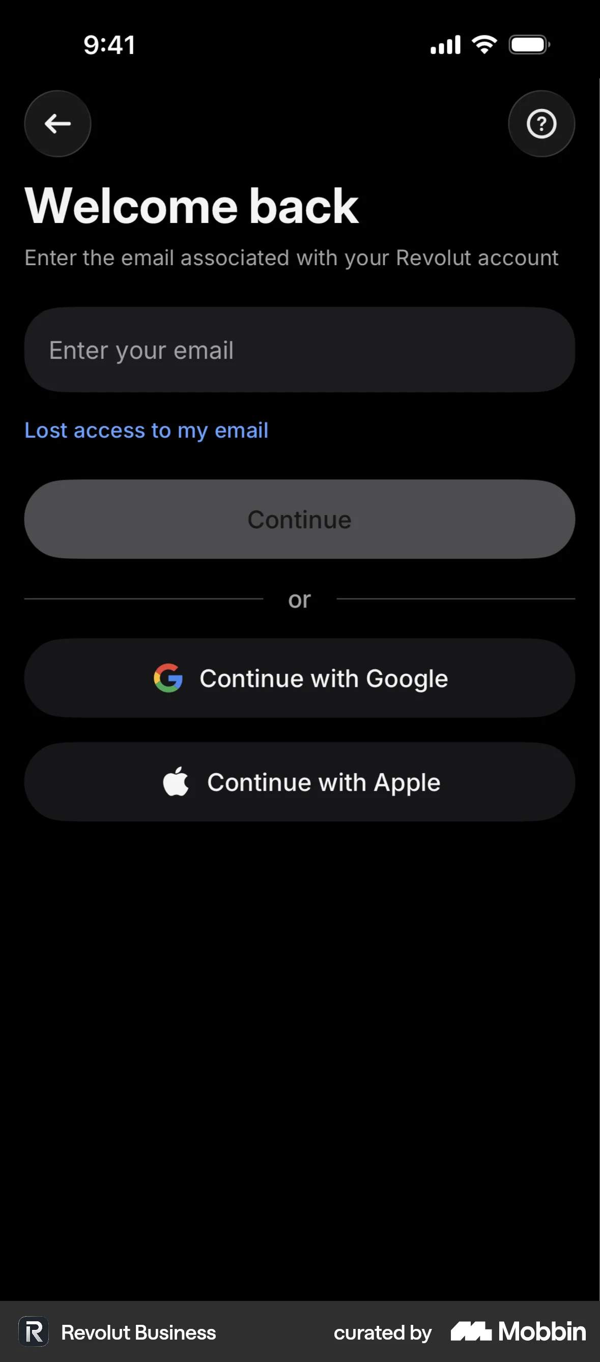 Revolut Business iOS Login screen