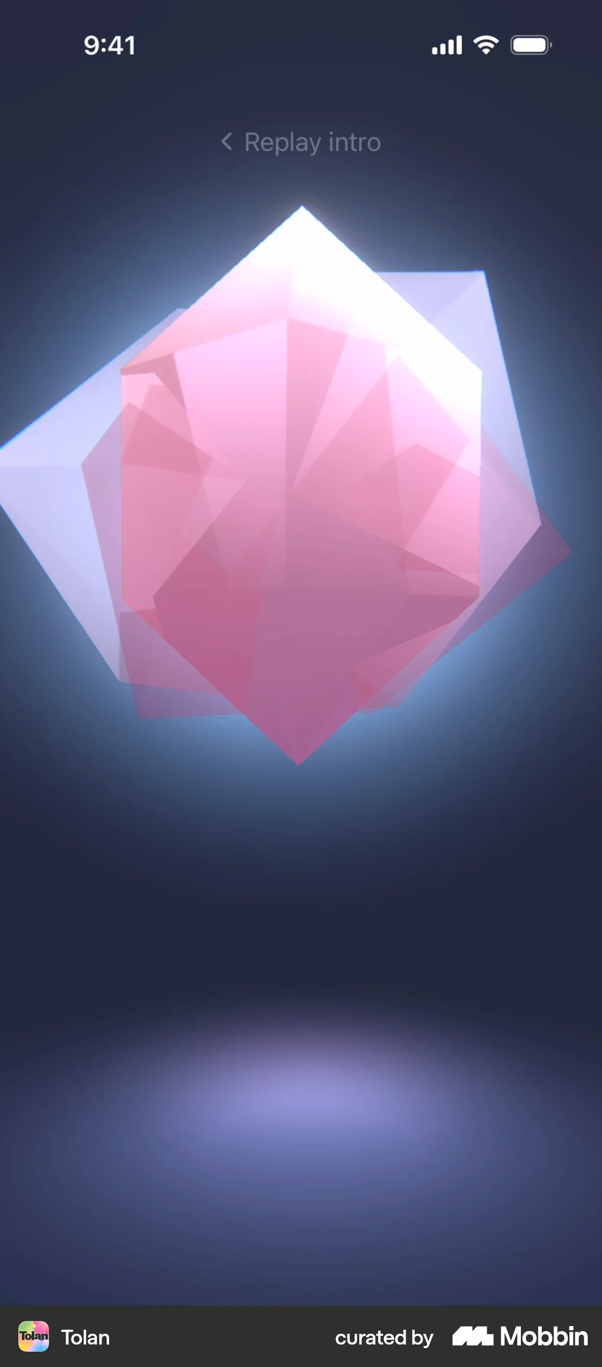 Tolan iOS Glassmorphism screen