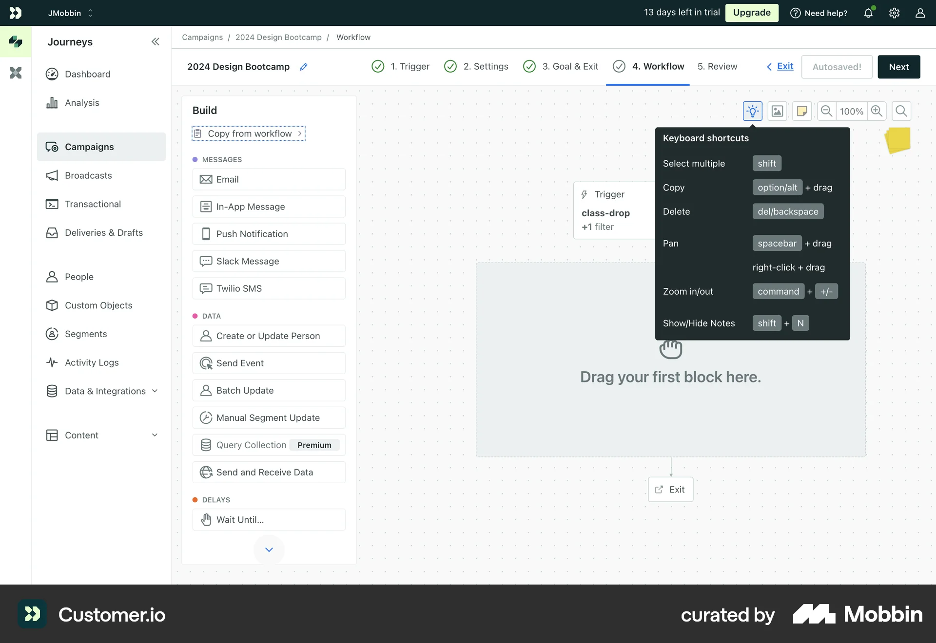 Customer.io Web screen containing Keyboard Key UI element