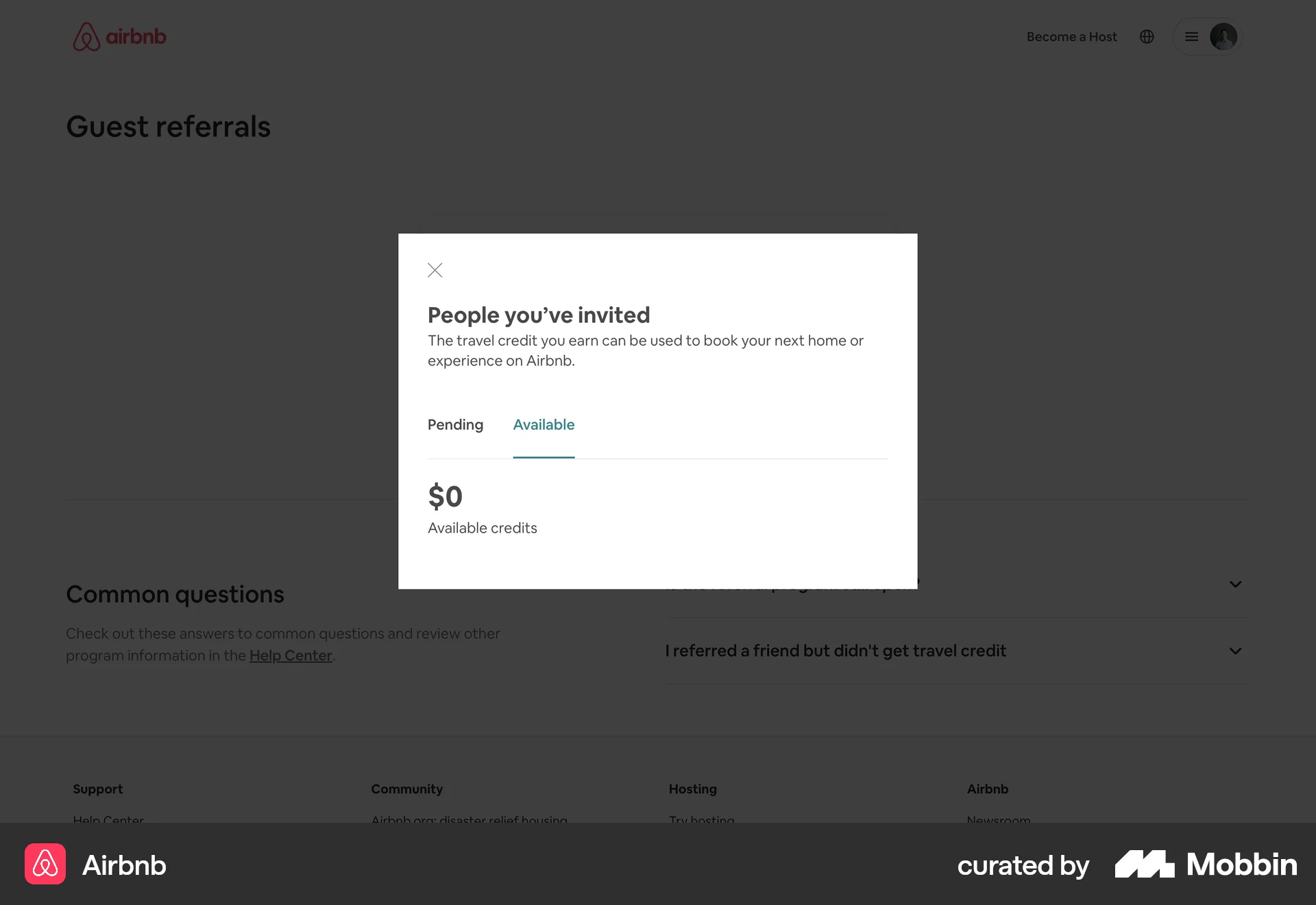 Airbnb Web Promotions & Rewards screen