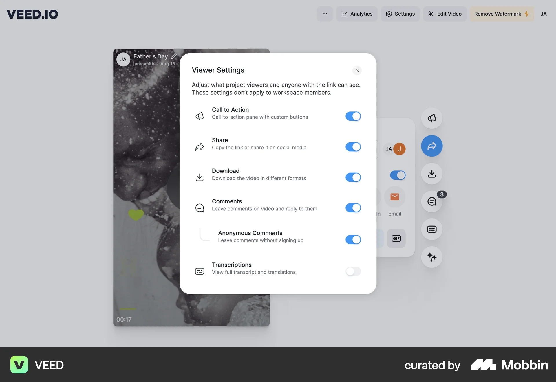 VEED Web screen containing Switch UI element