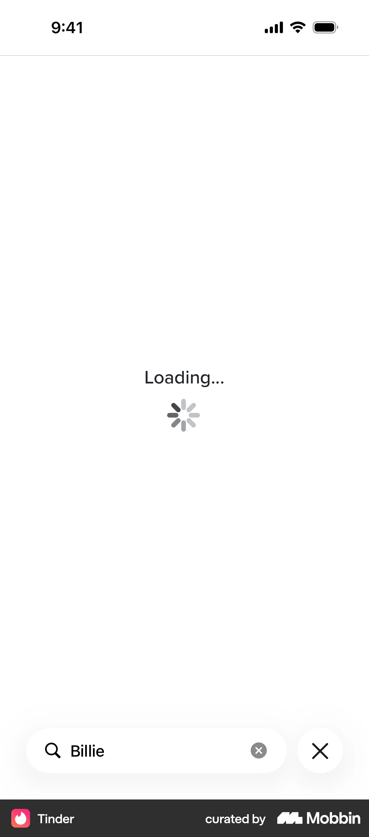 Tinder iOS screen containing Spinner UI UI element