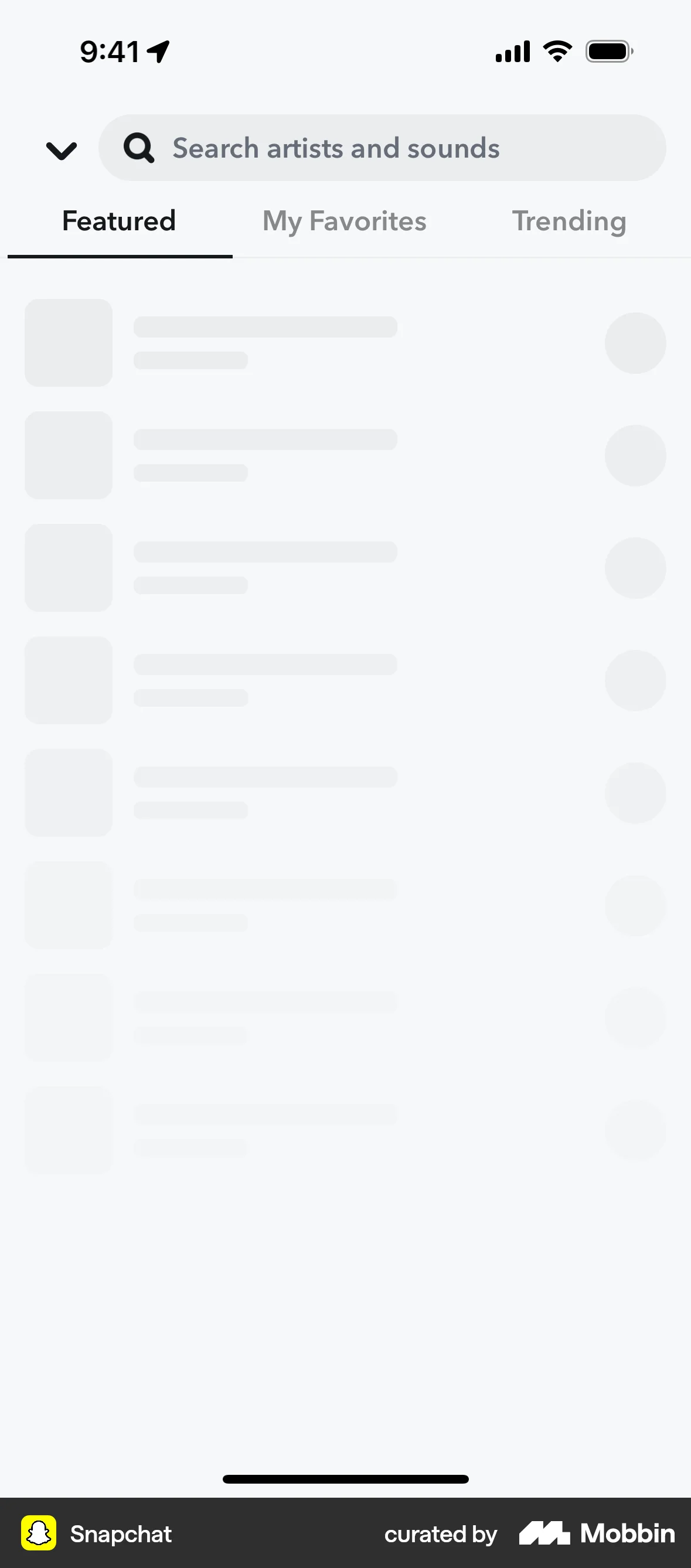 Snapchat iOS screen containing Skeleton UI element