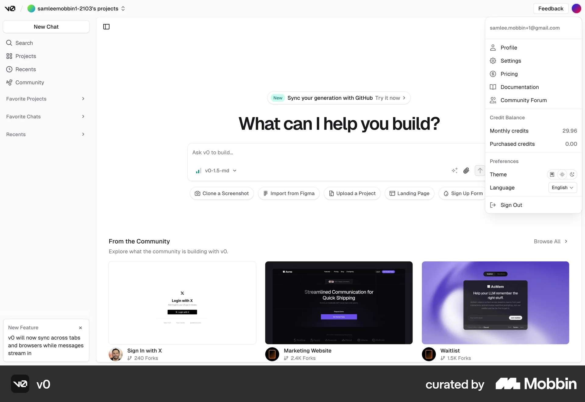 v0 Web screen containing Segmented Control UI element