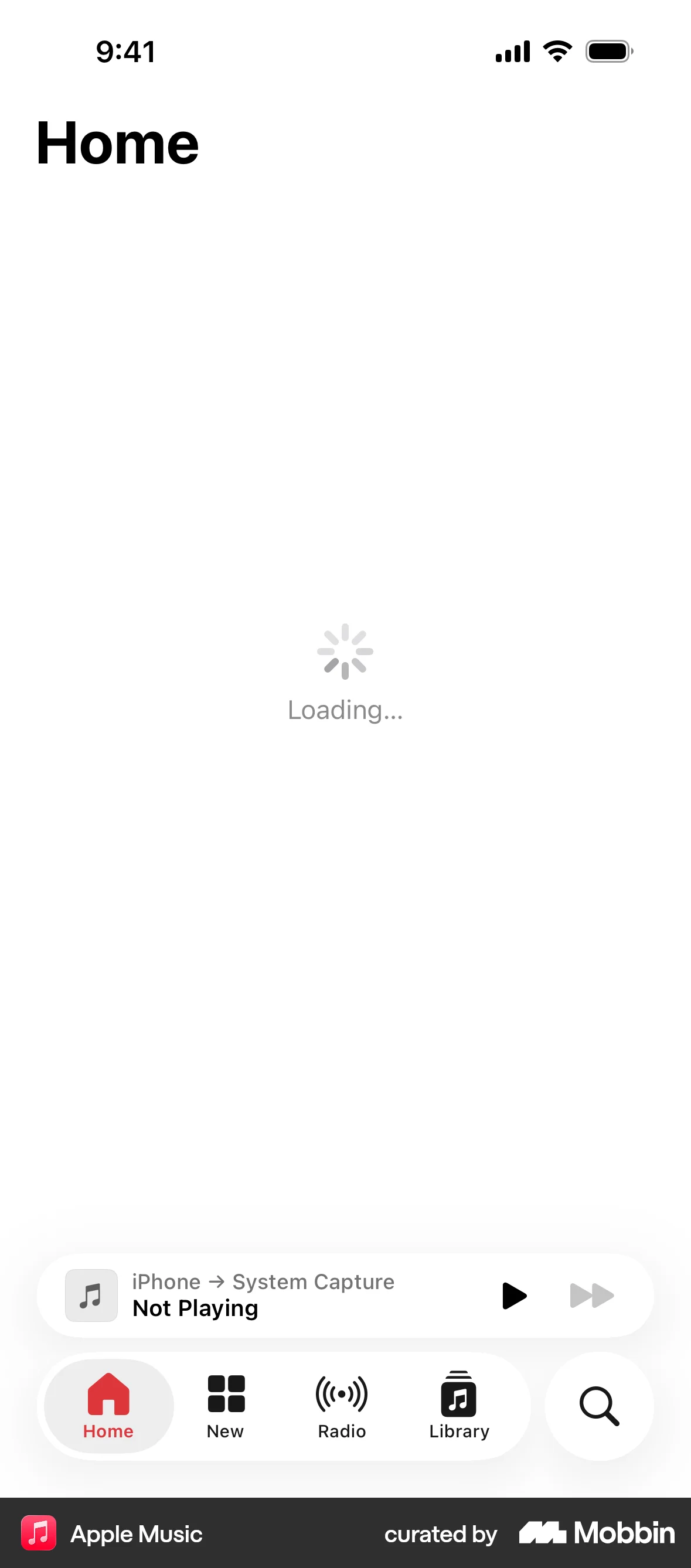 Apple Music iOS screen containing Spinner UI UI element