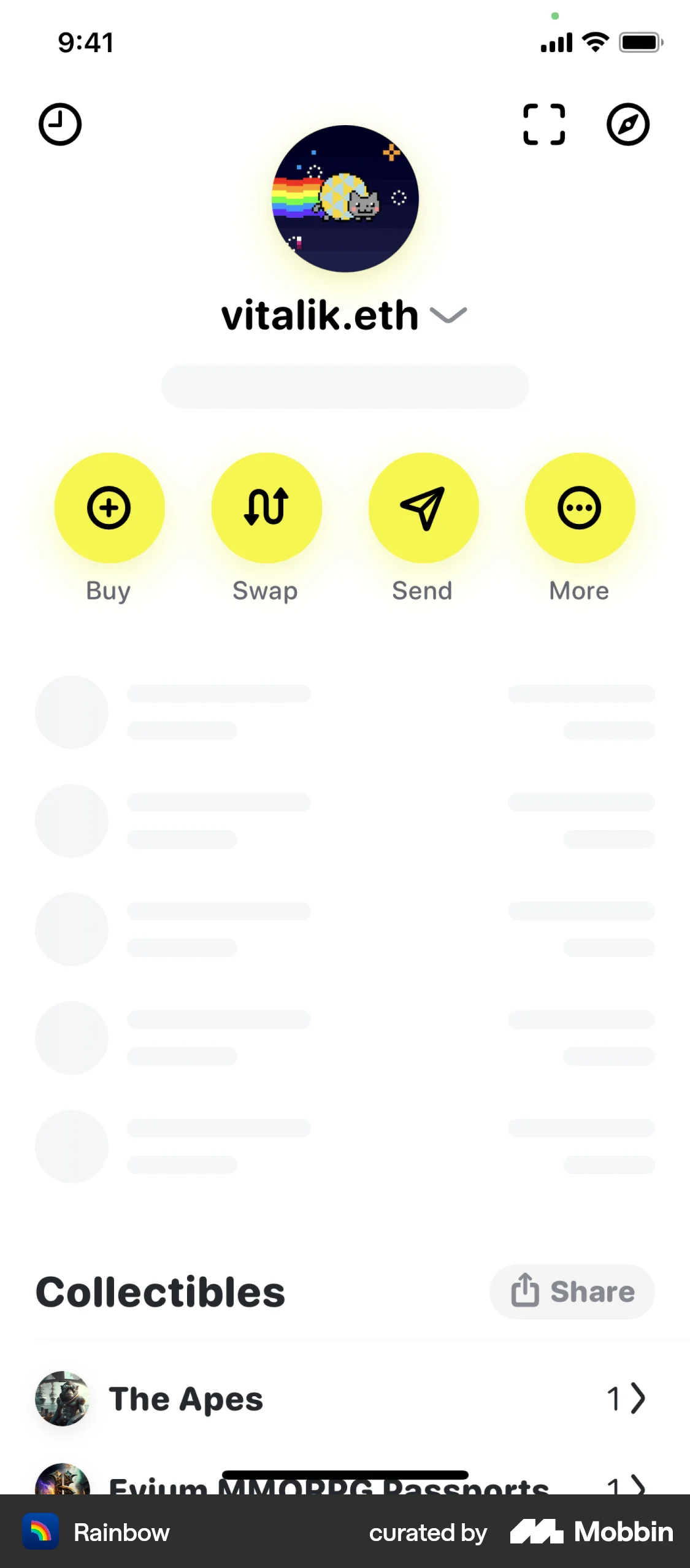 Rainbow iOS screen containing Skeleton UI element
