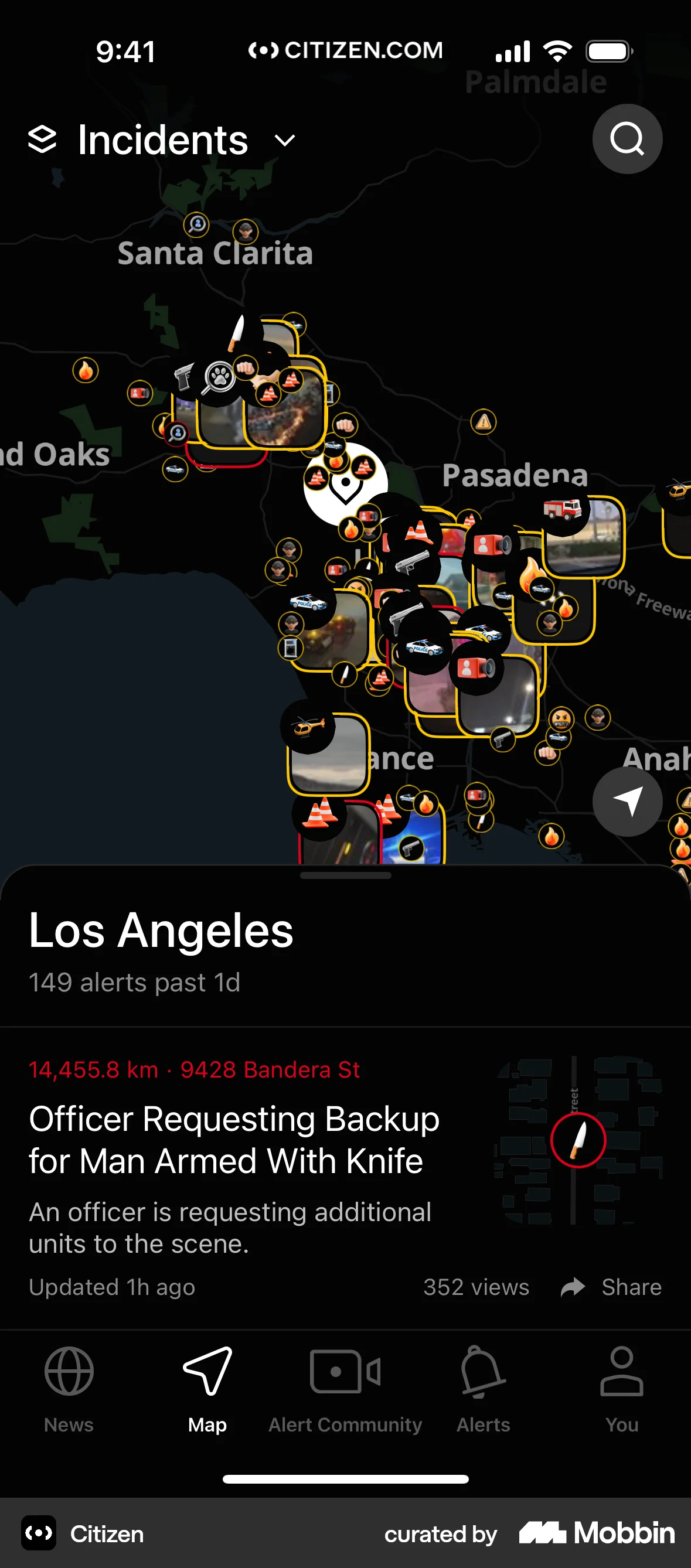 Citizen iOS screen containing Map Pin UI element