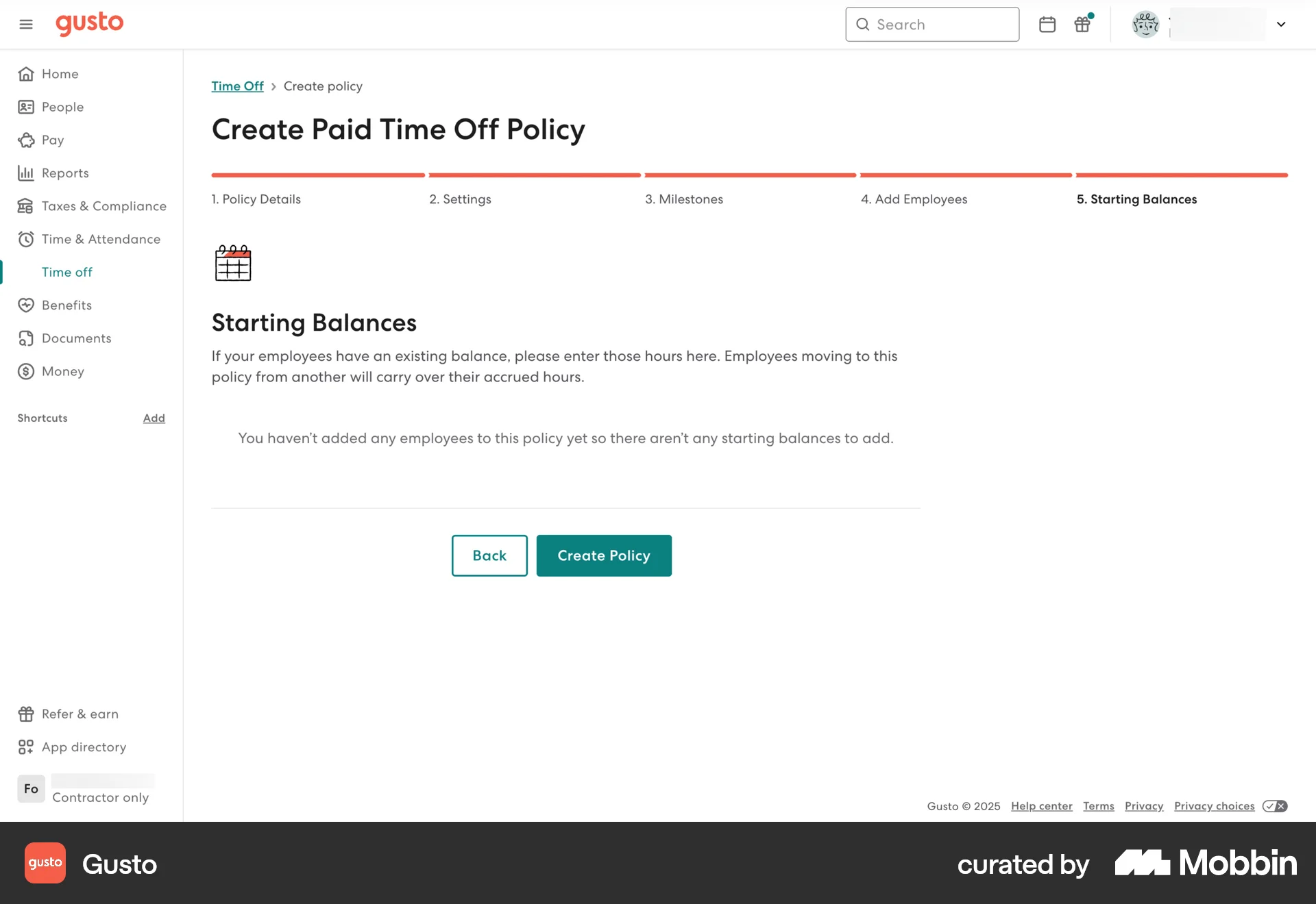 Gusto Web Wizard UI screen