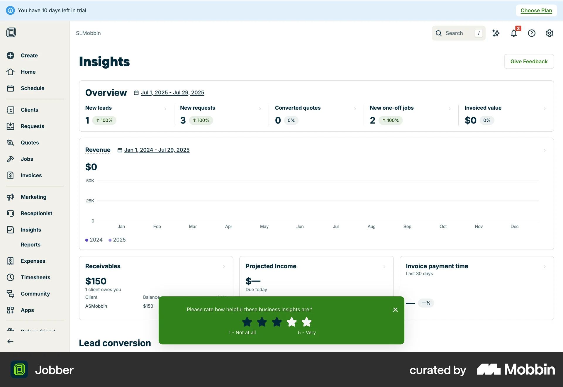 Jobber Web Feedback screen