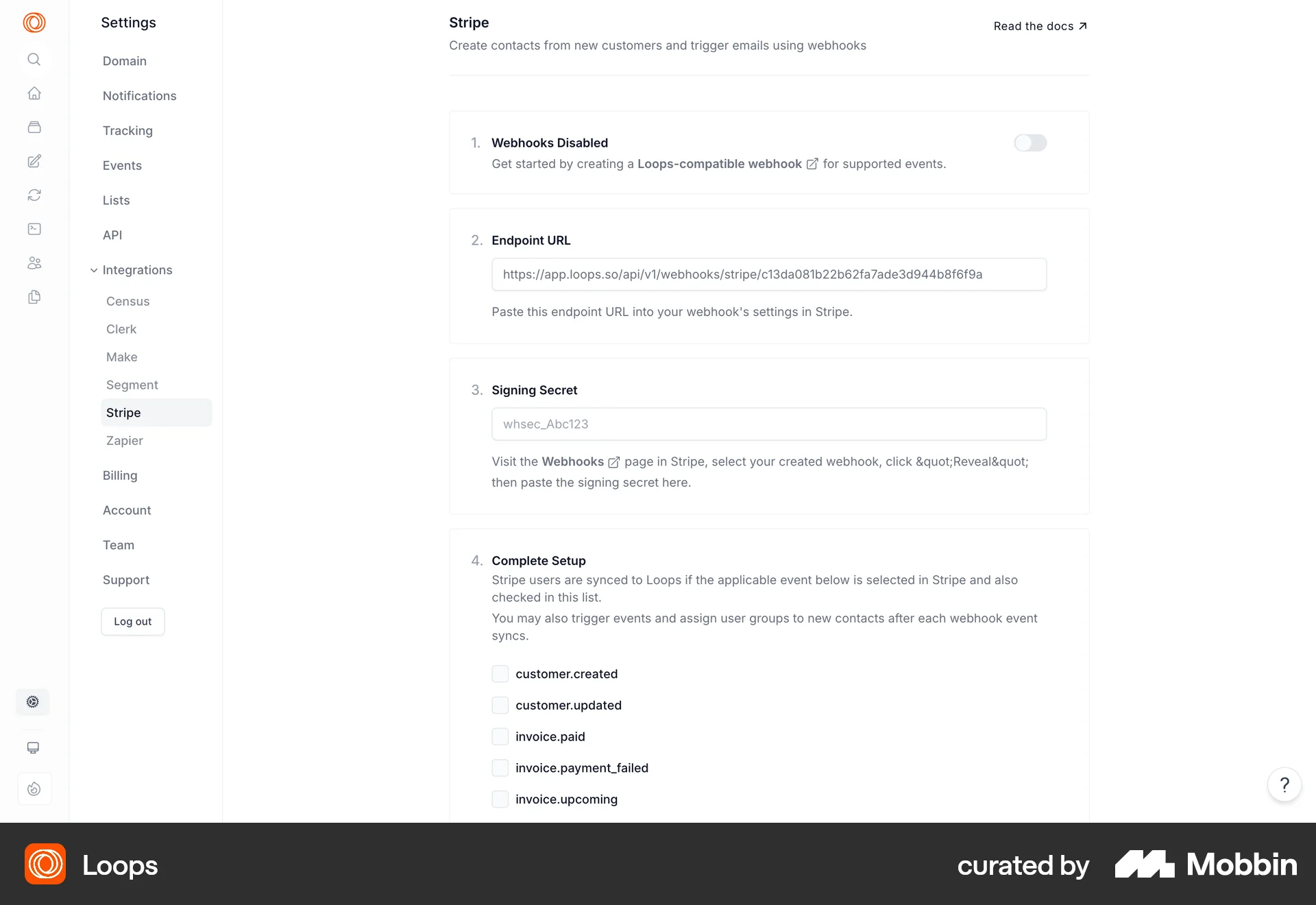 Loops Web screen containing Tree UI element
