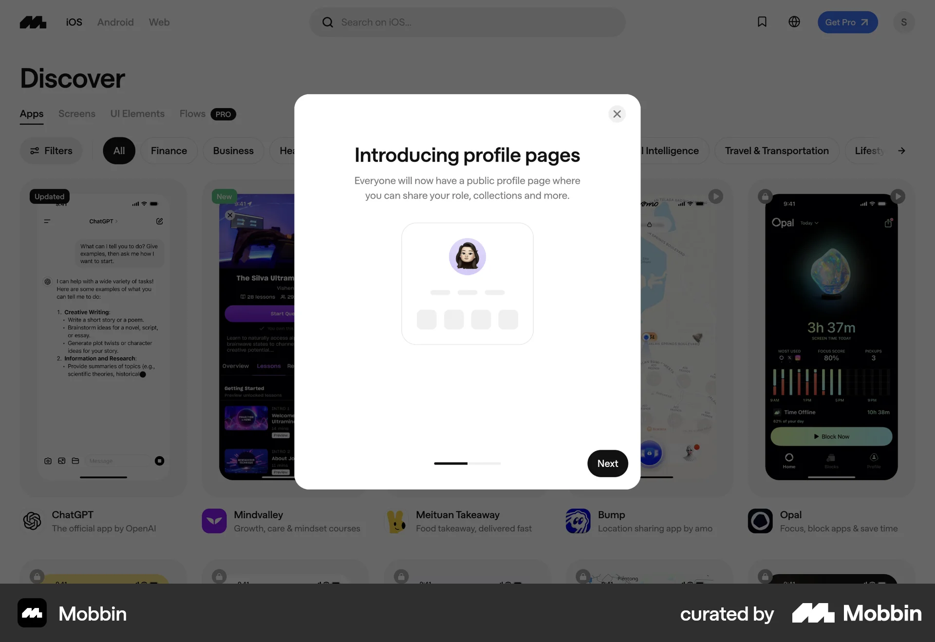 Mobbin Web screen containing Coach Marks UI element