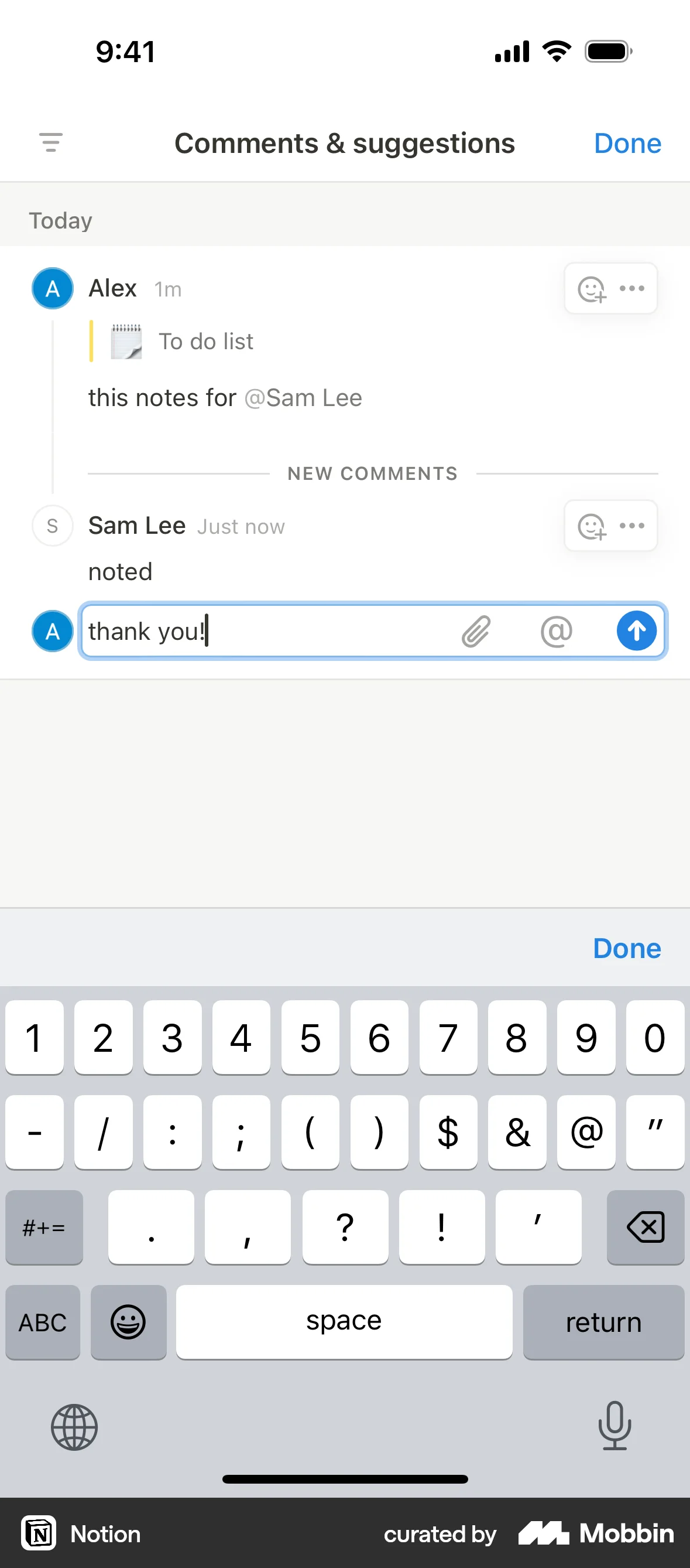 Notion iOS Comments screen