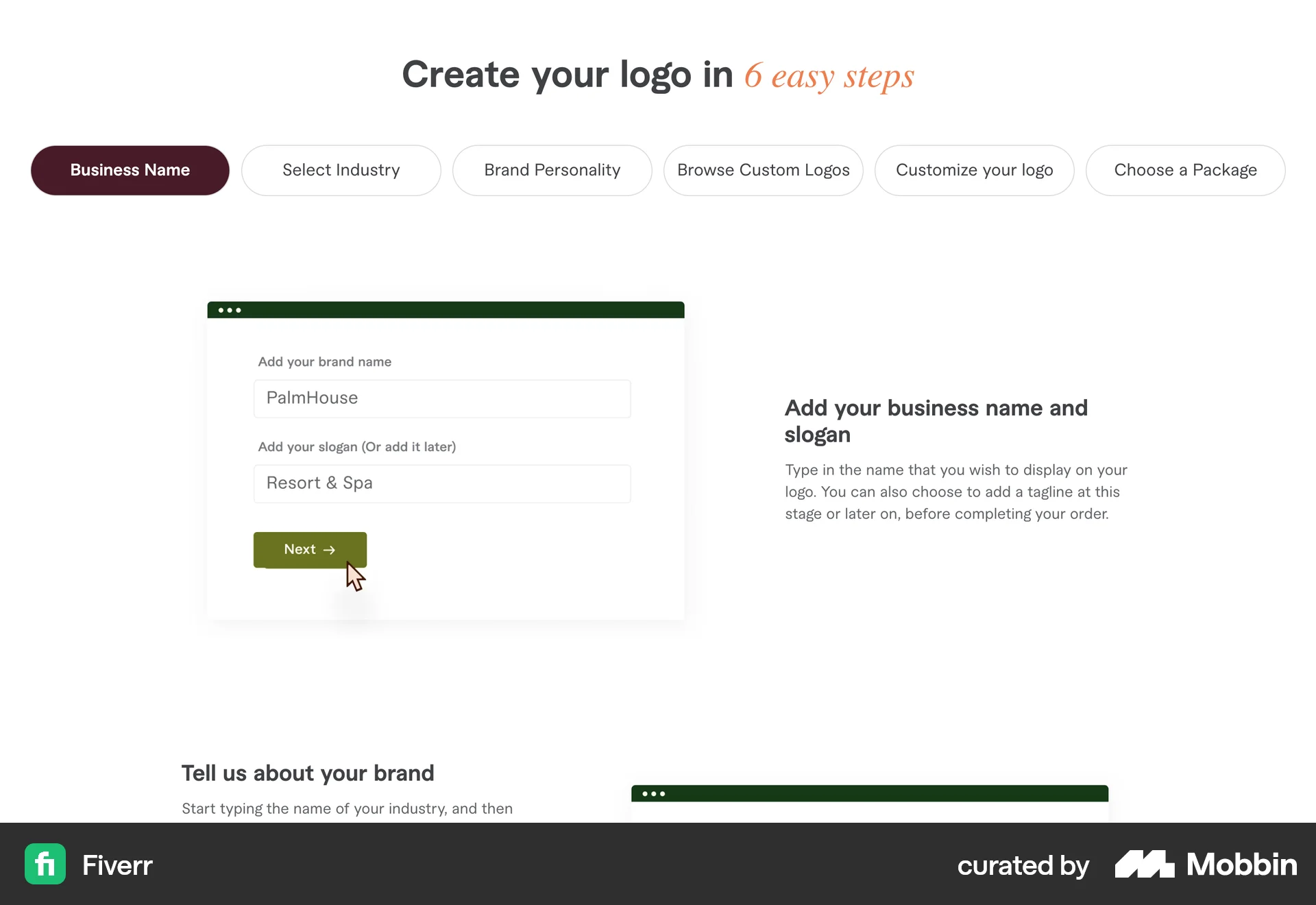 Fiverr Web Wizard UI screen