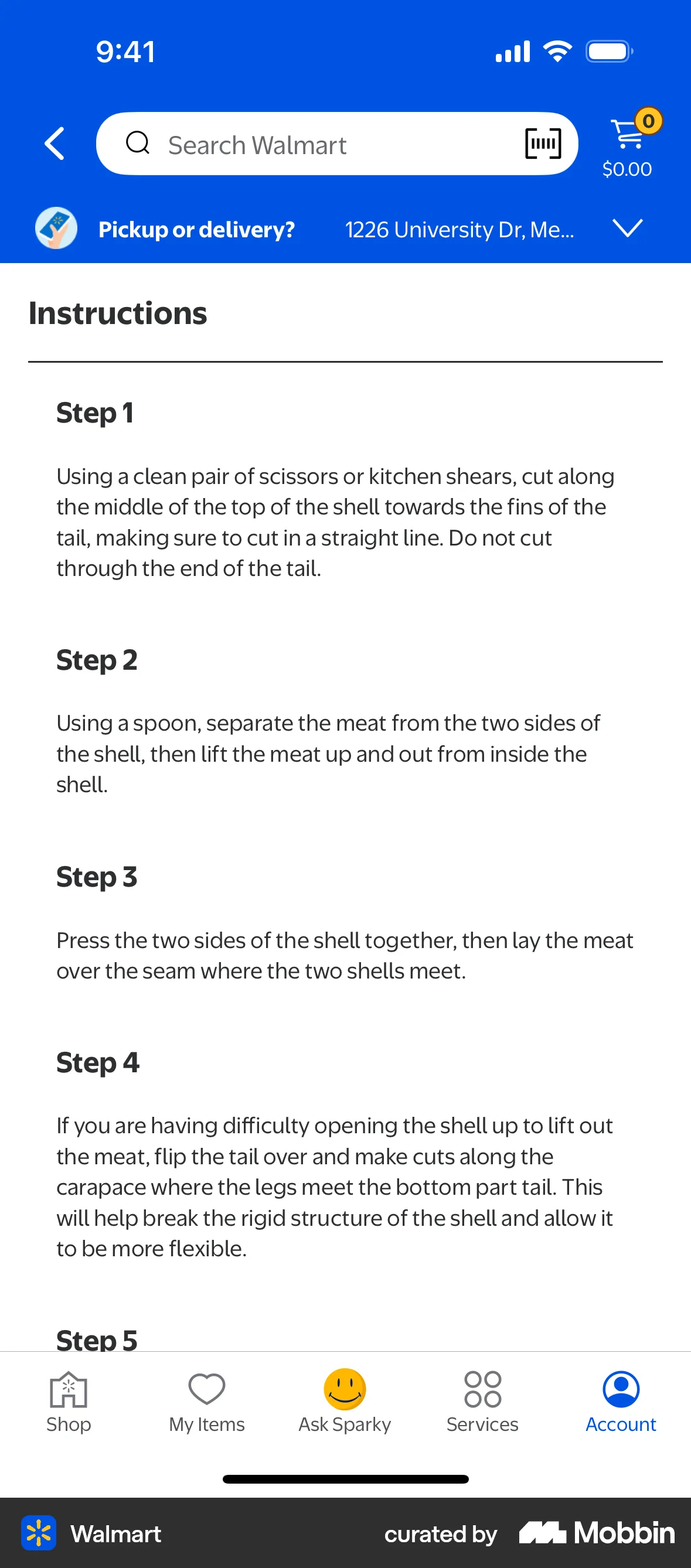 Walmart iOS Recipe Detail screen