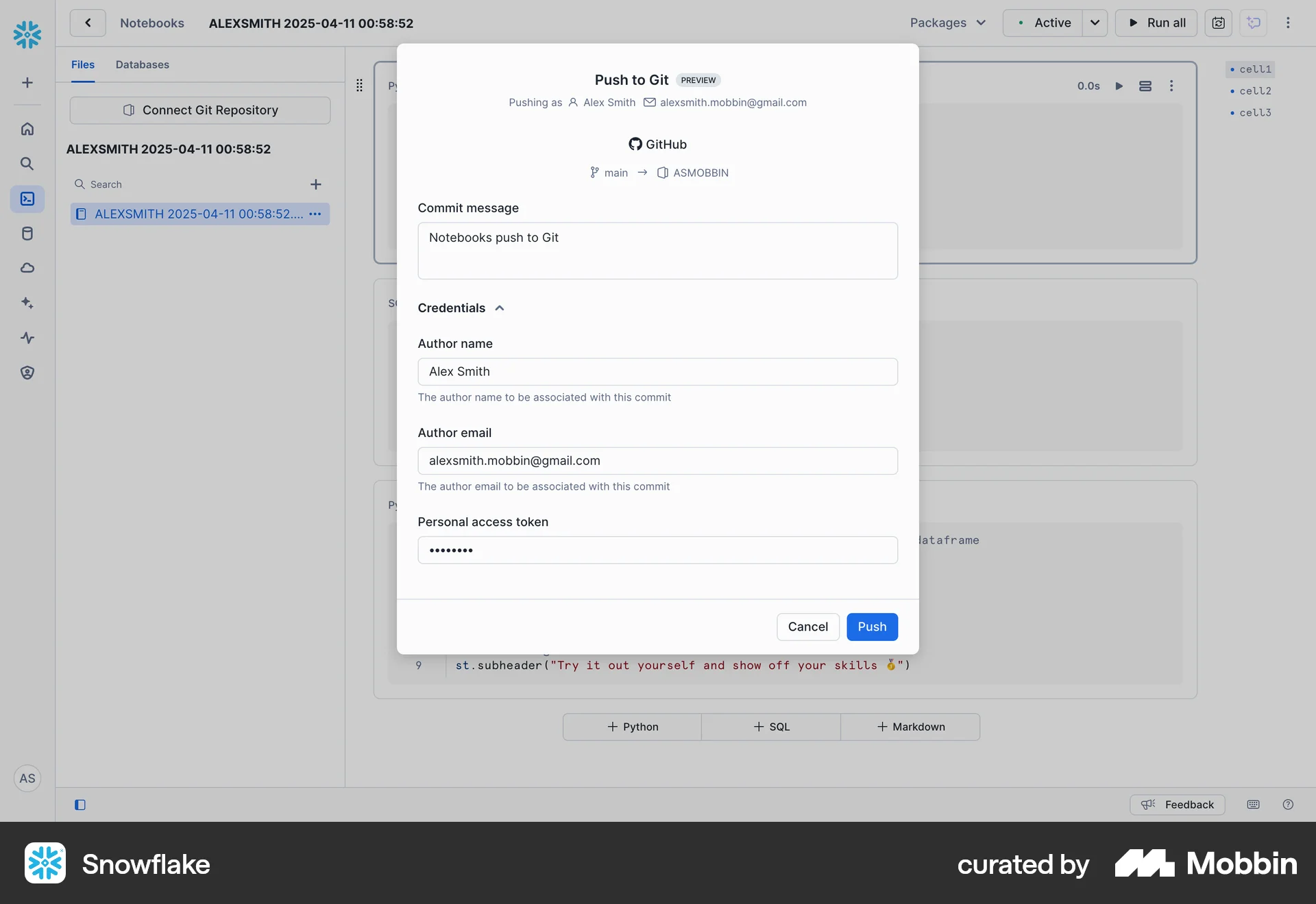 Snowflake Web Other Action screen