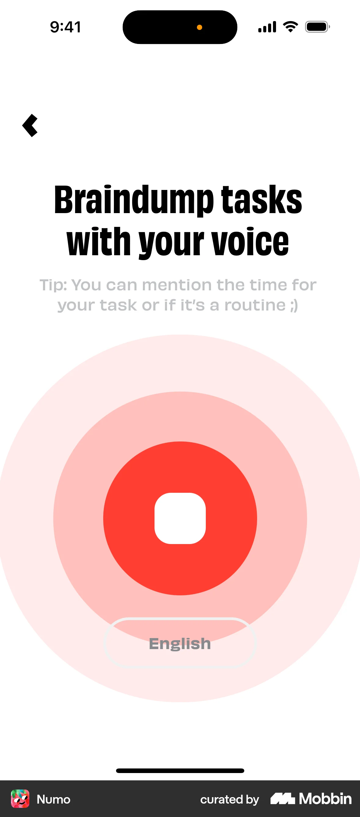 Numo iOS Voice UI screen