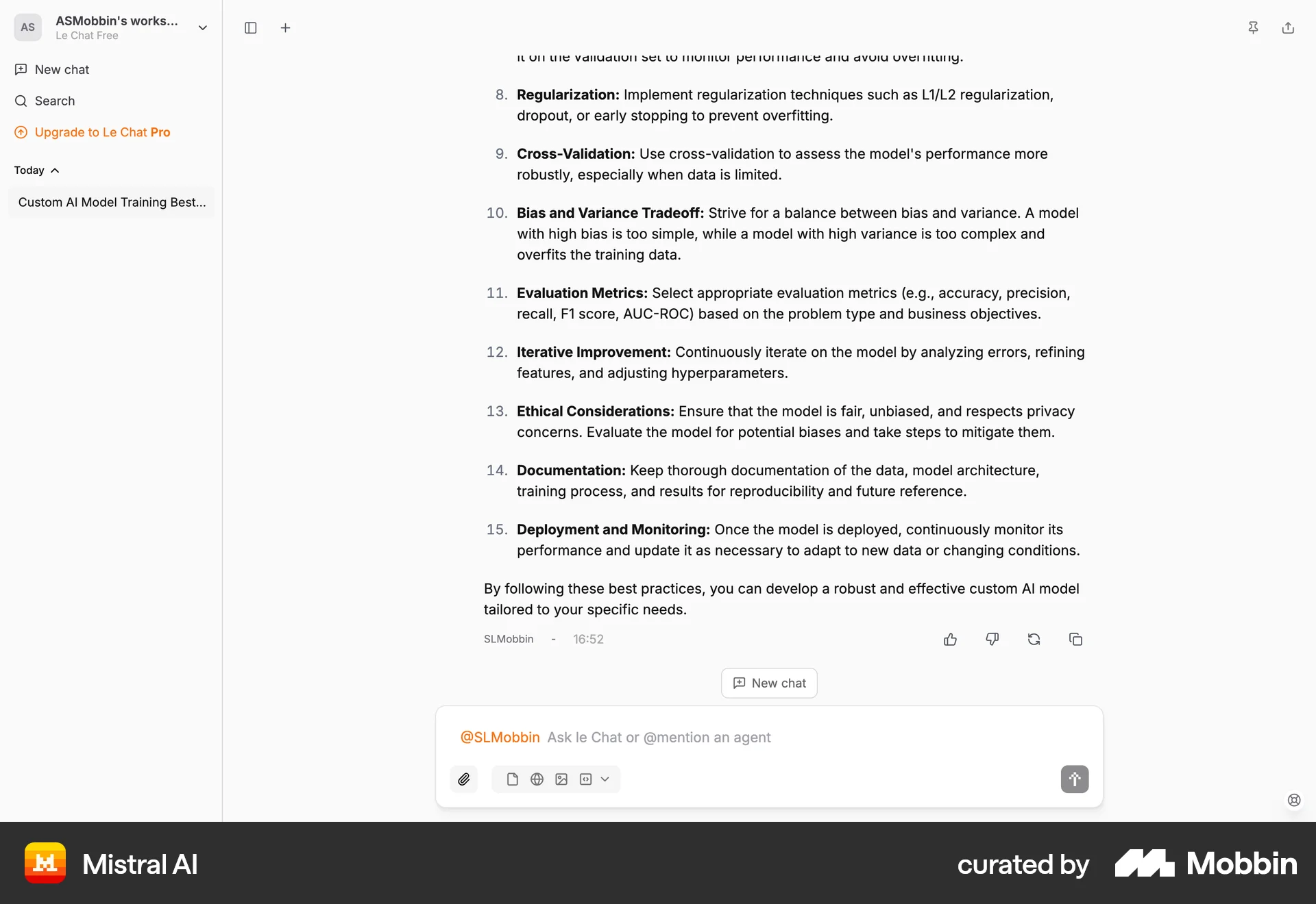 Mistral AI Web Emails & Messages screen