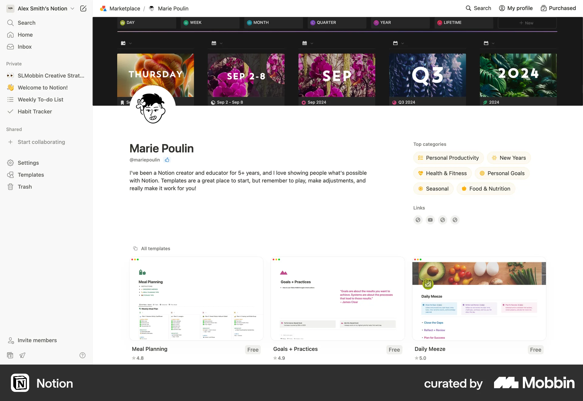 Notion Web User / Group Profile screen