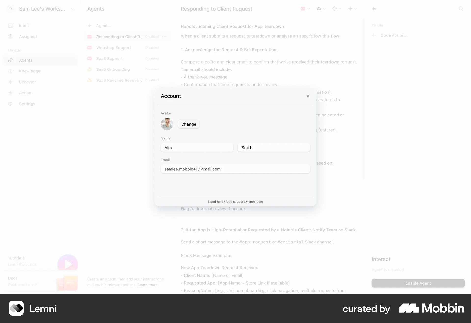 Lemni Web Settings & Preferences screen