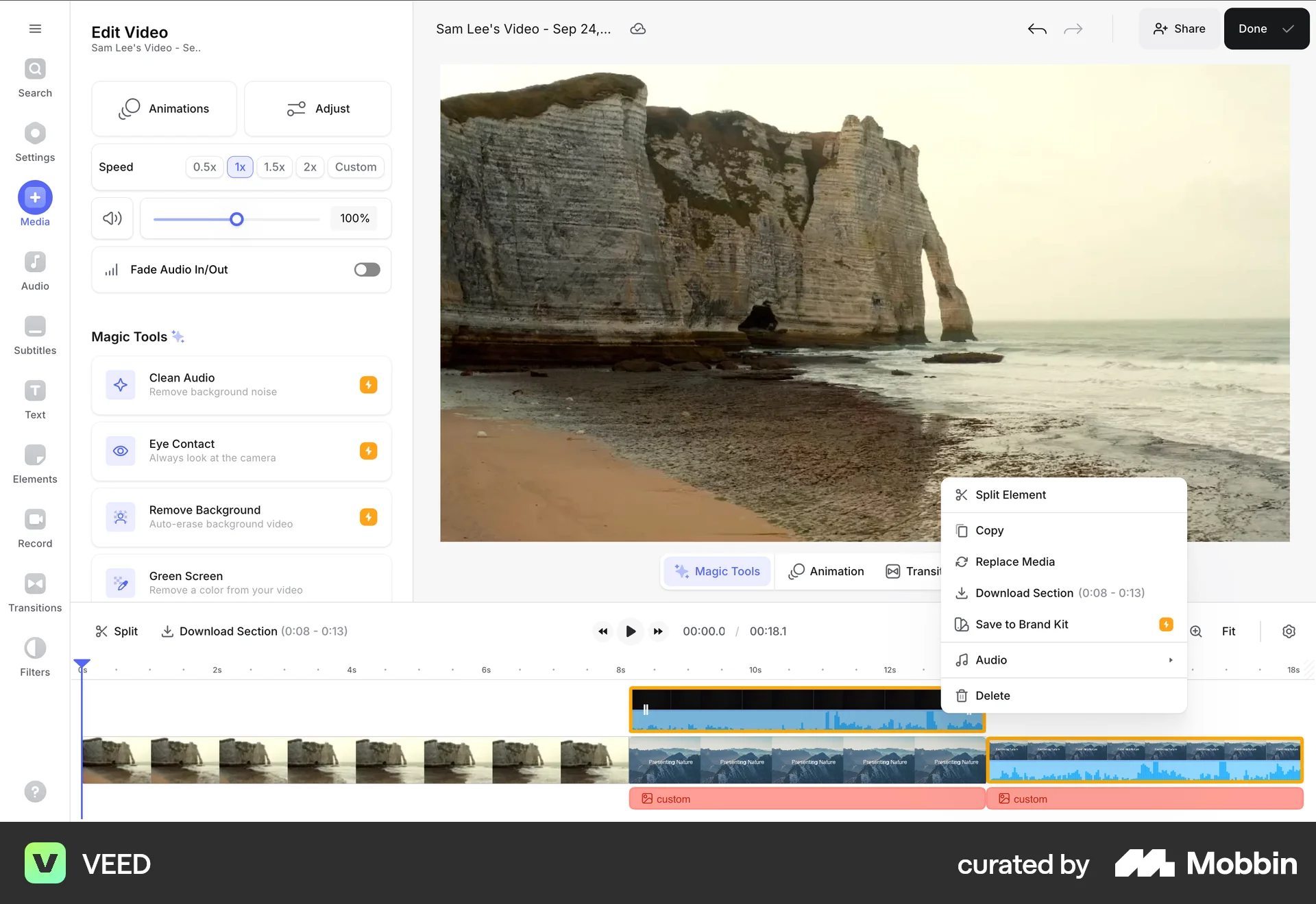 VEED Web screen containing Context Menu UI element