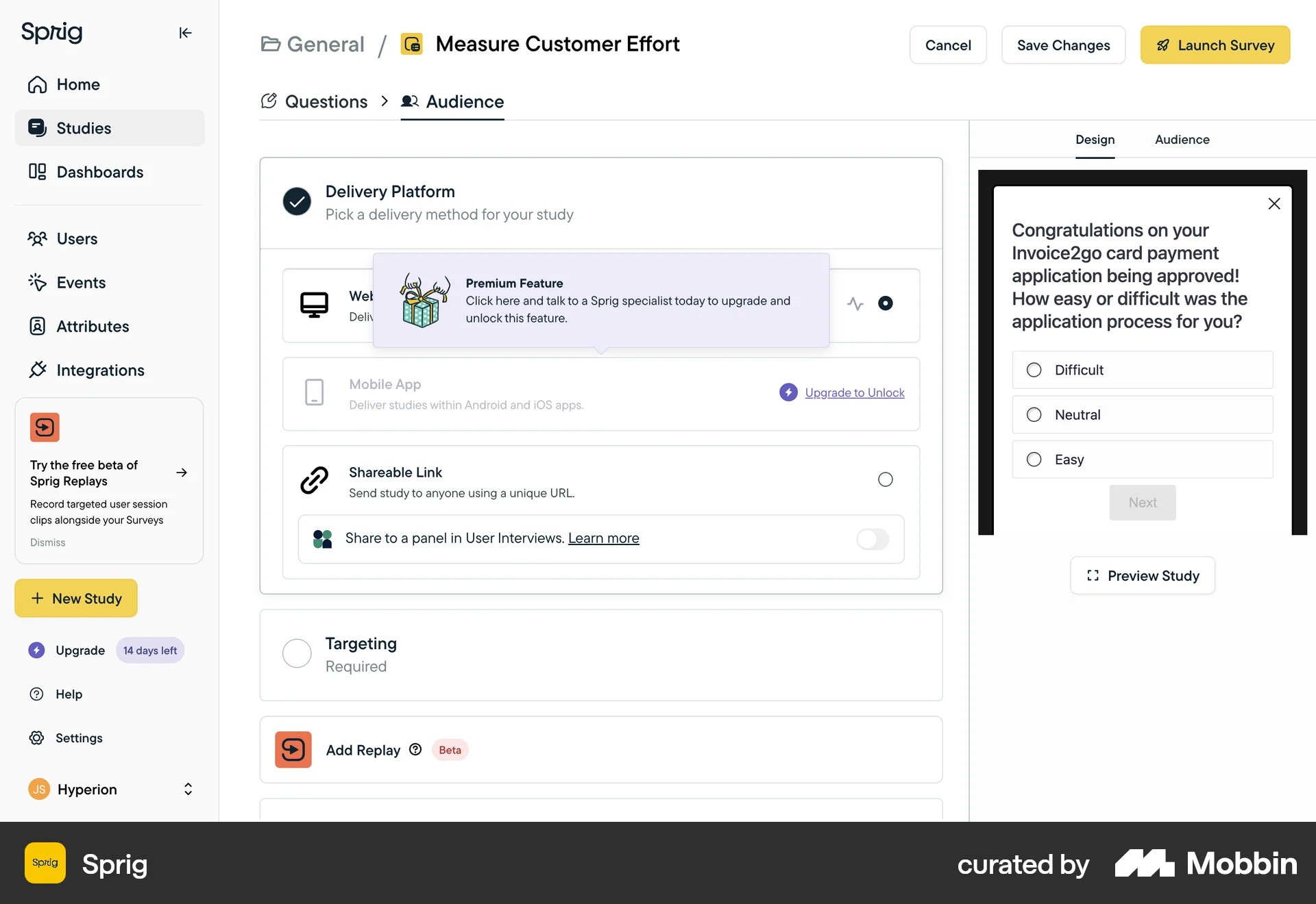 Sprig Web screen containing Tooltip UI element