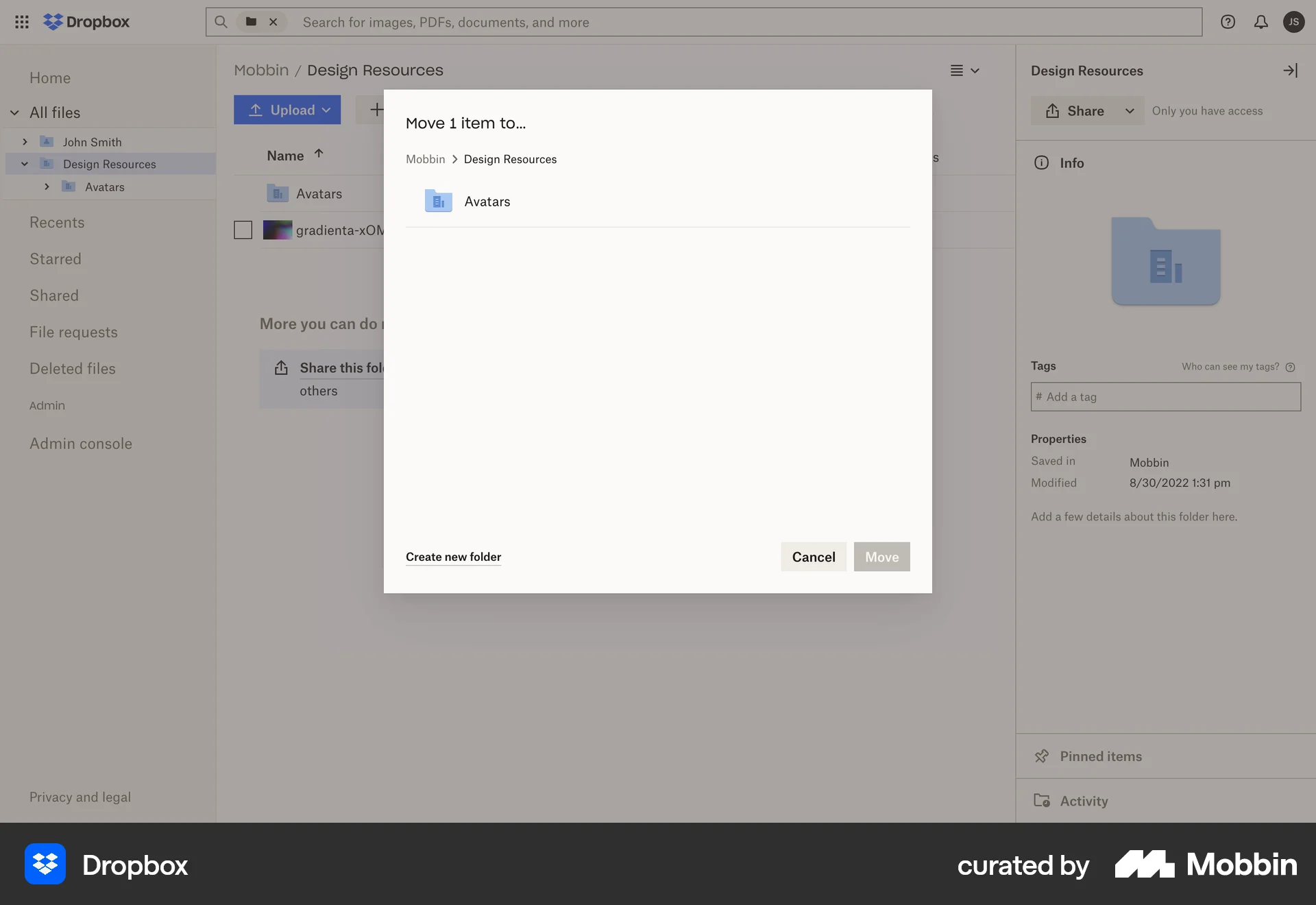 Dropbox Web Move screen
