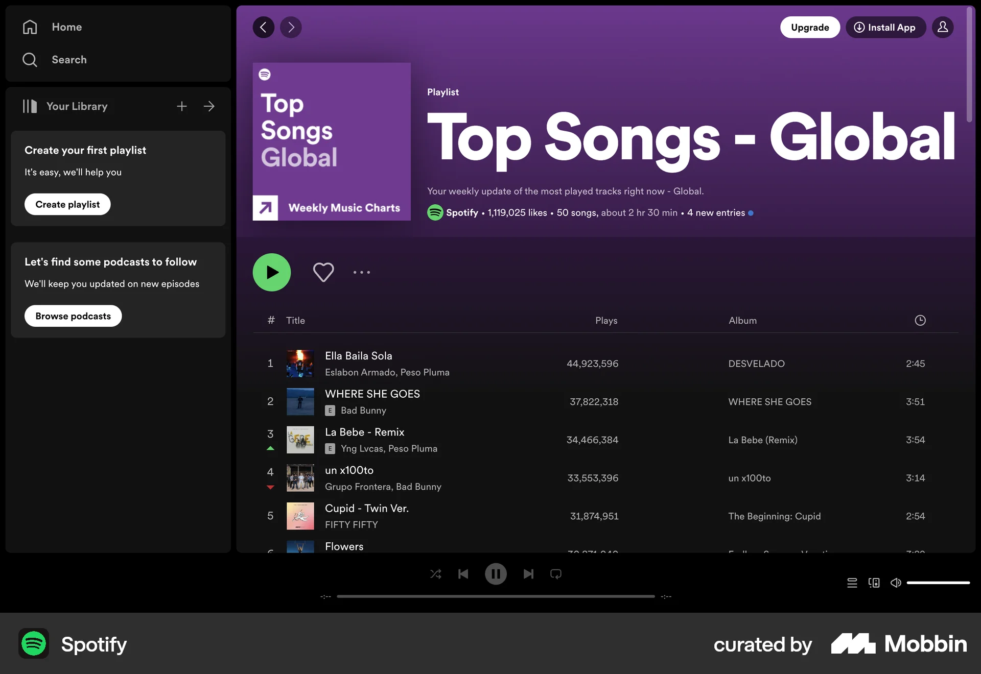Spotify Web Playlists screen