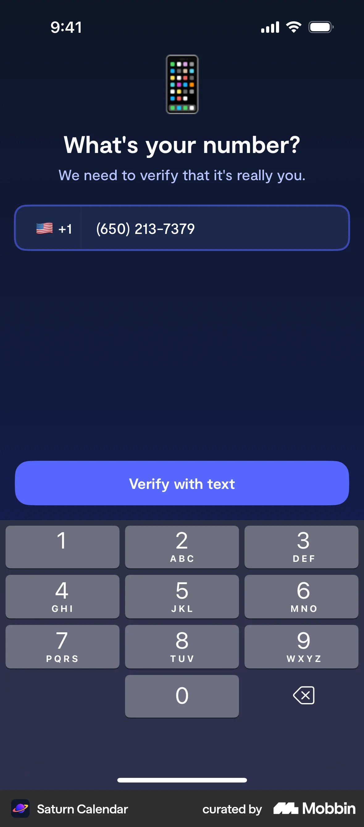 Saturn Calendar iOS Signup screen