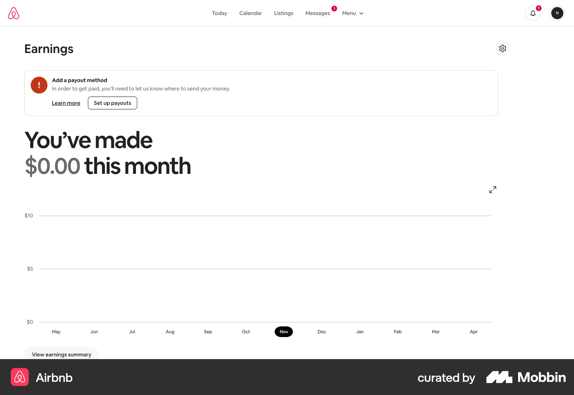 Airbnb Web Wallet & Balance screen