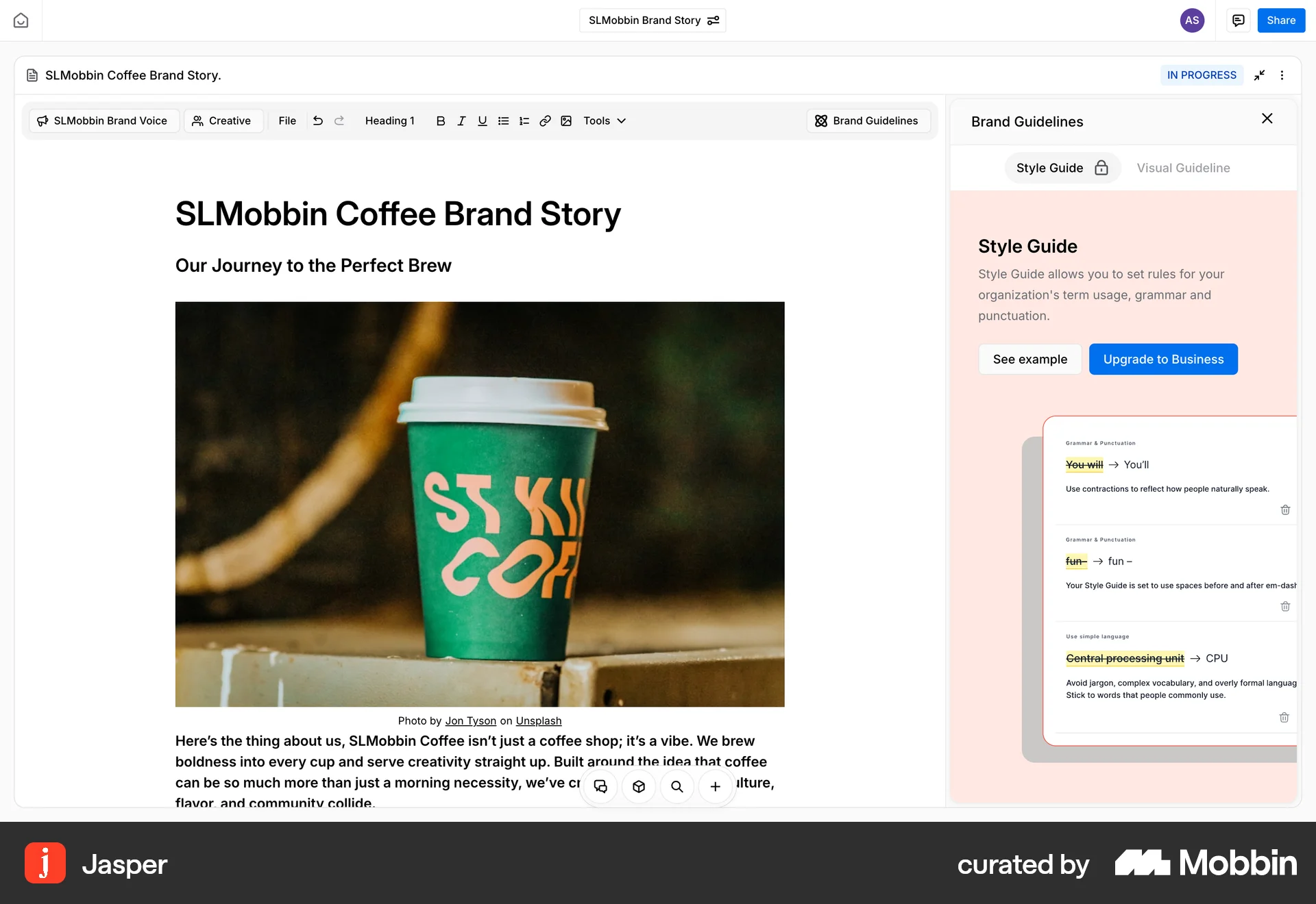 Jasper Web Feature Info screen