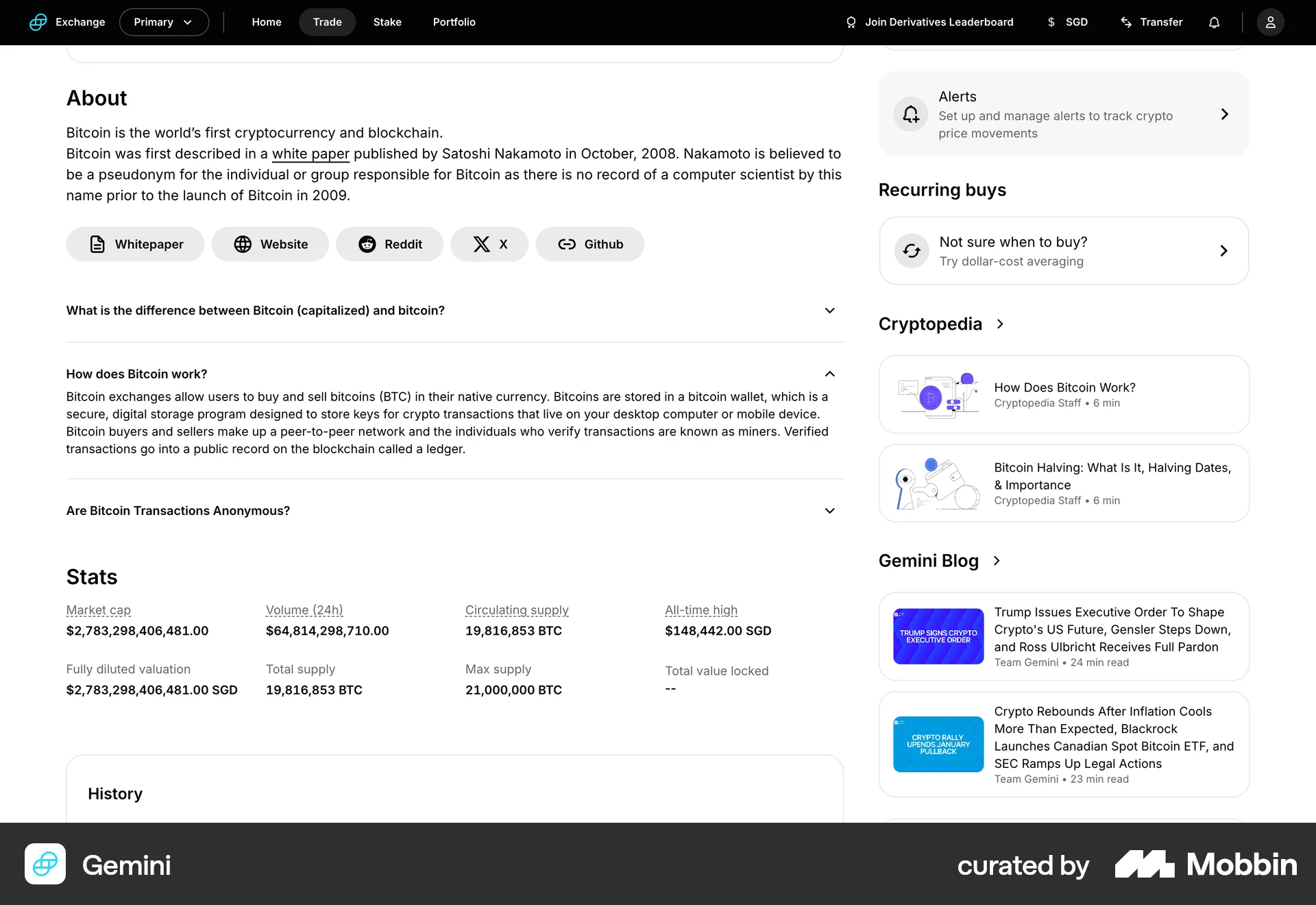 Gemini Web Product Detail screen