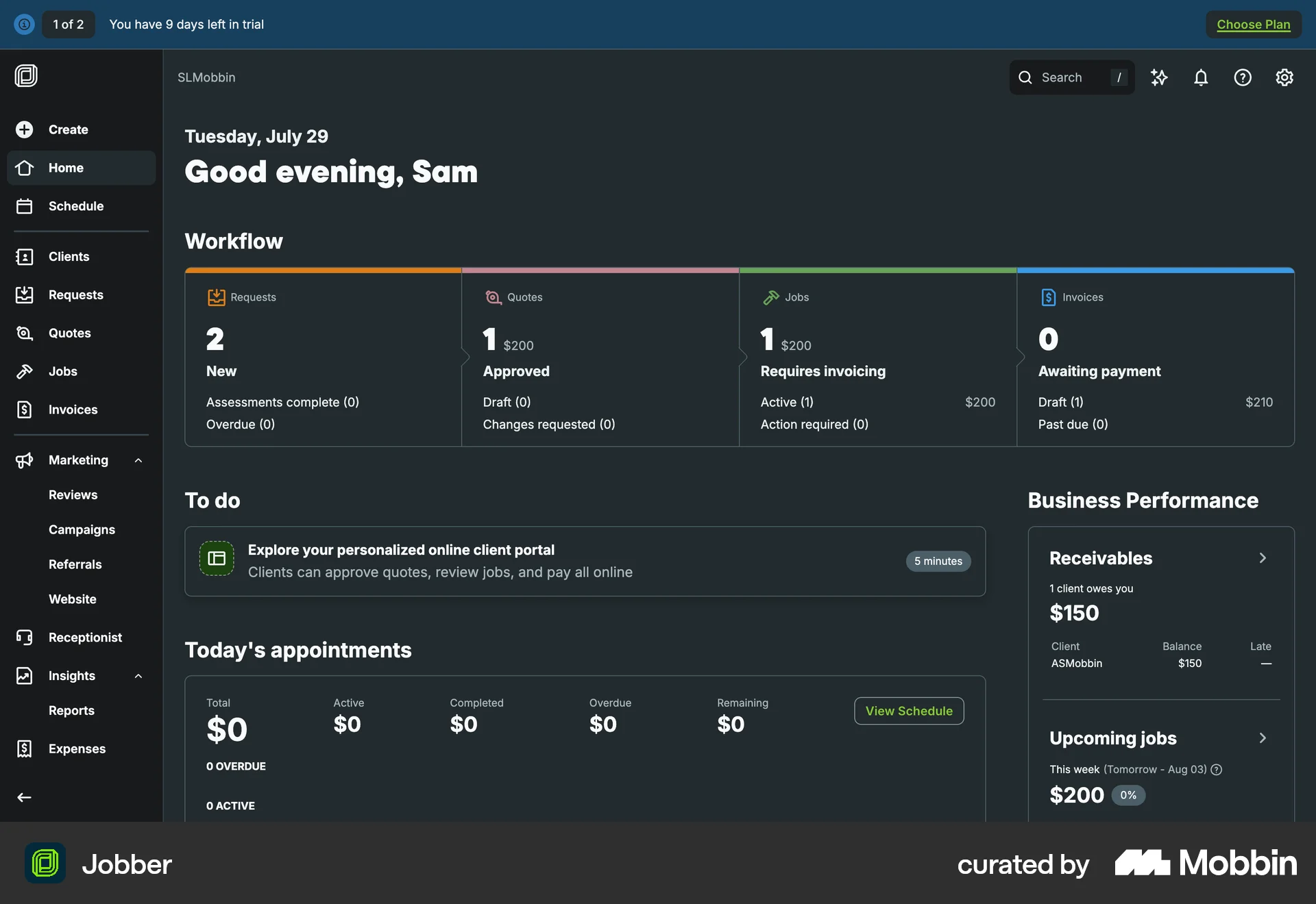 Jobber Web Dark Mode screen