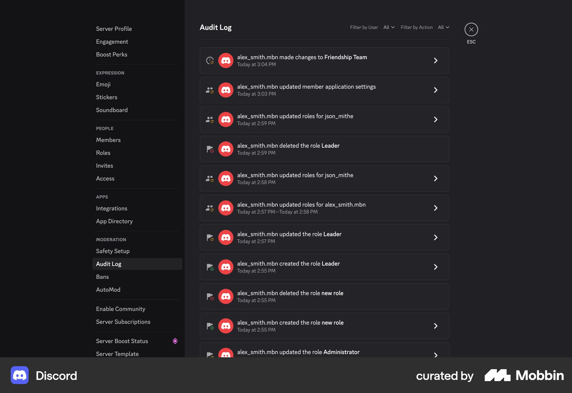 Discord Web Log Dashboard screen