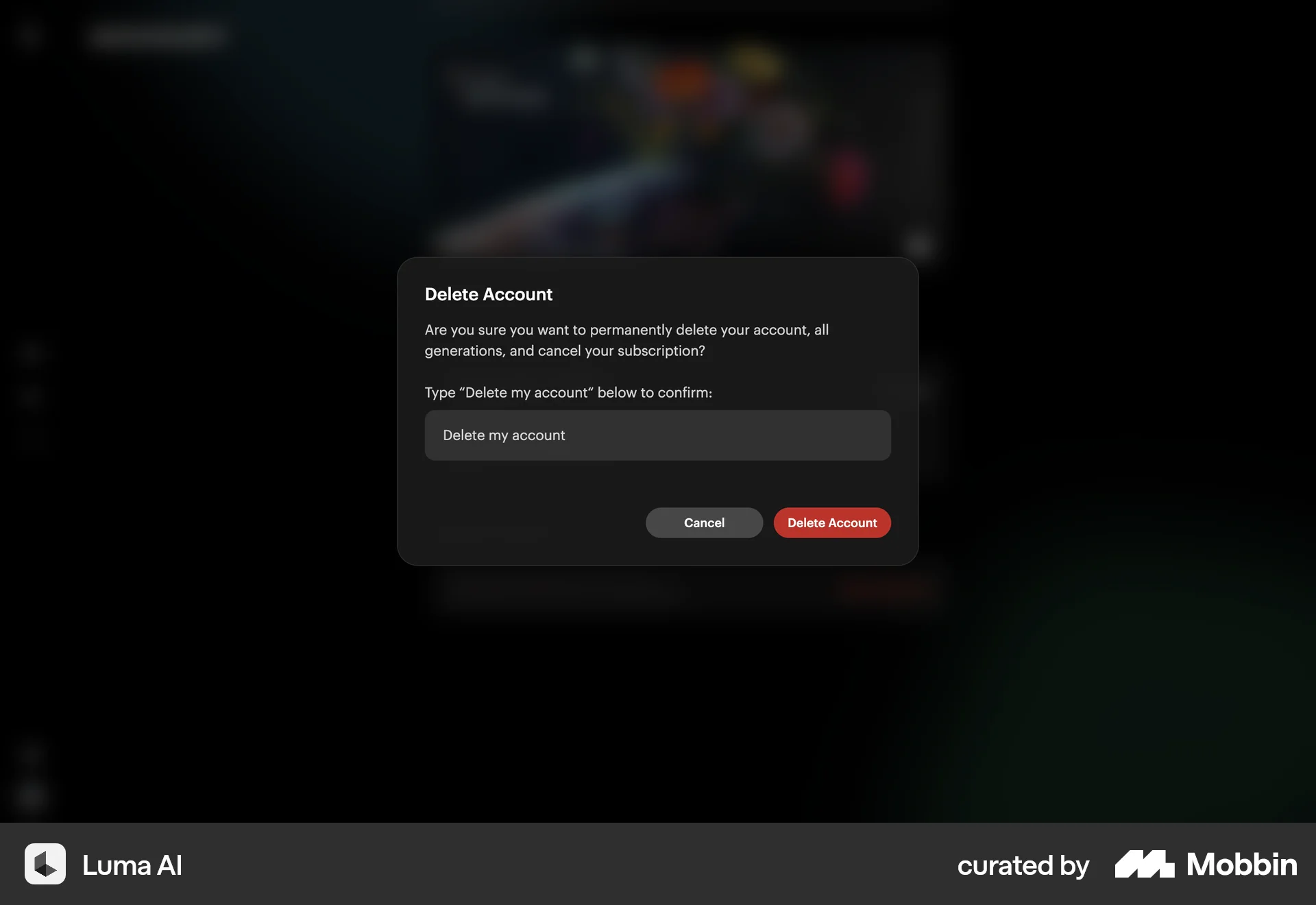 Luma AI Web Delete & Deactivate Account screen