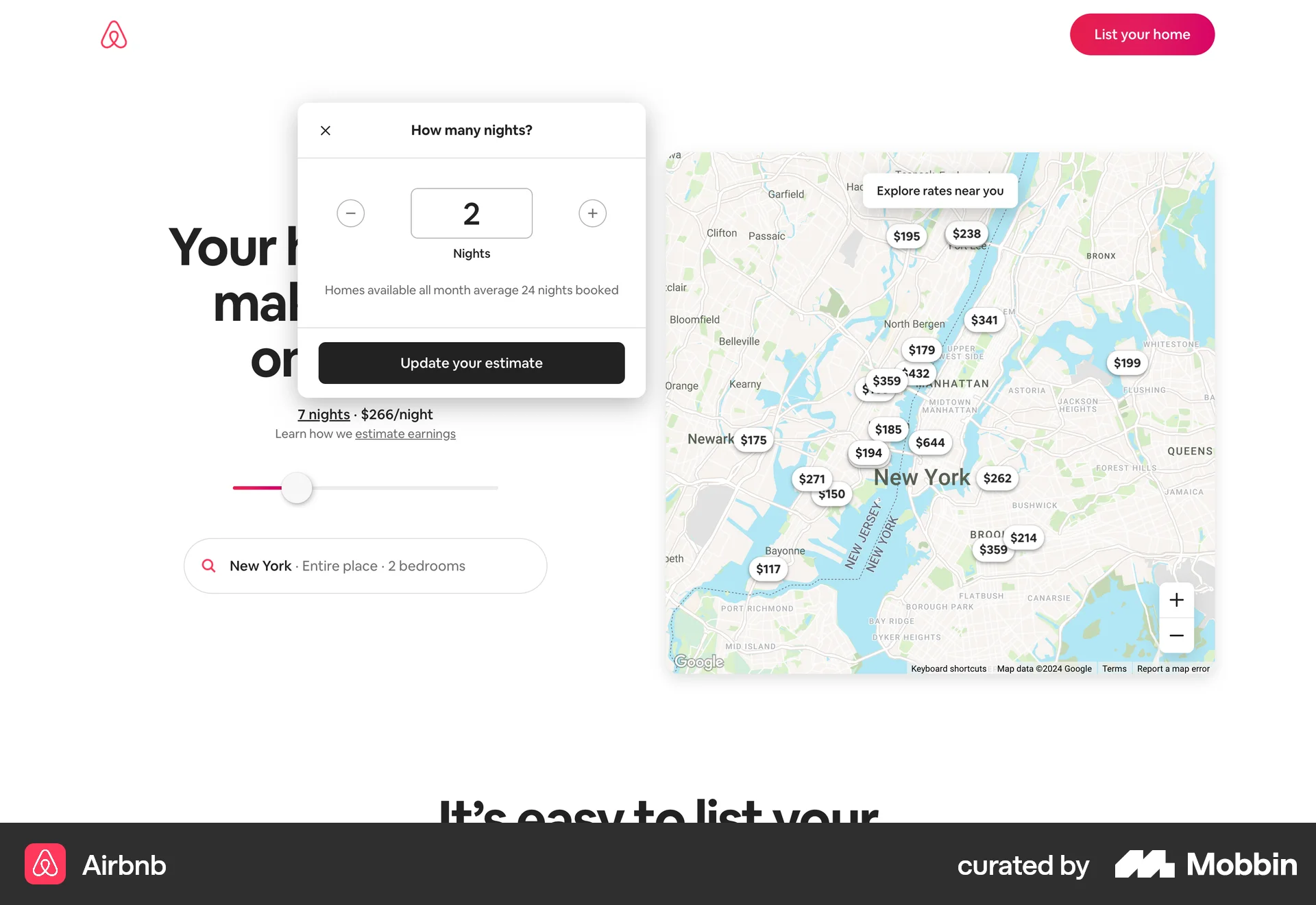 Airbnb Web screen containing Stepper UI element