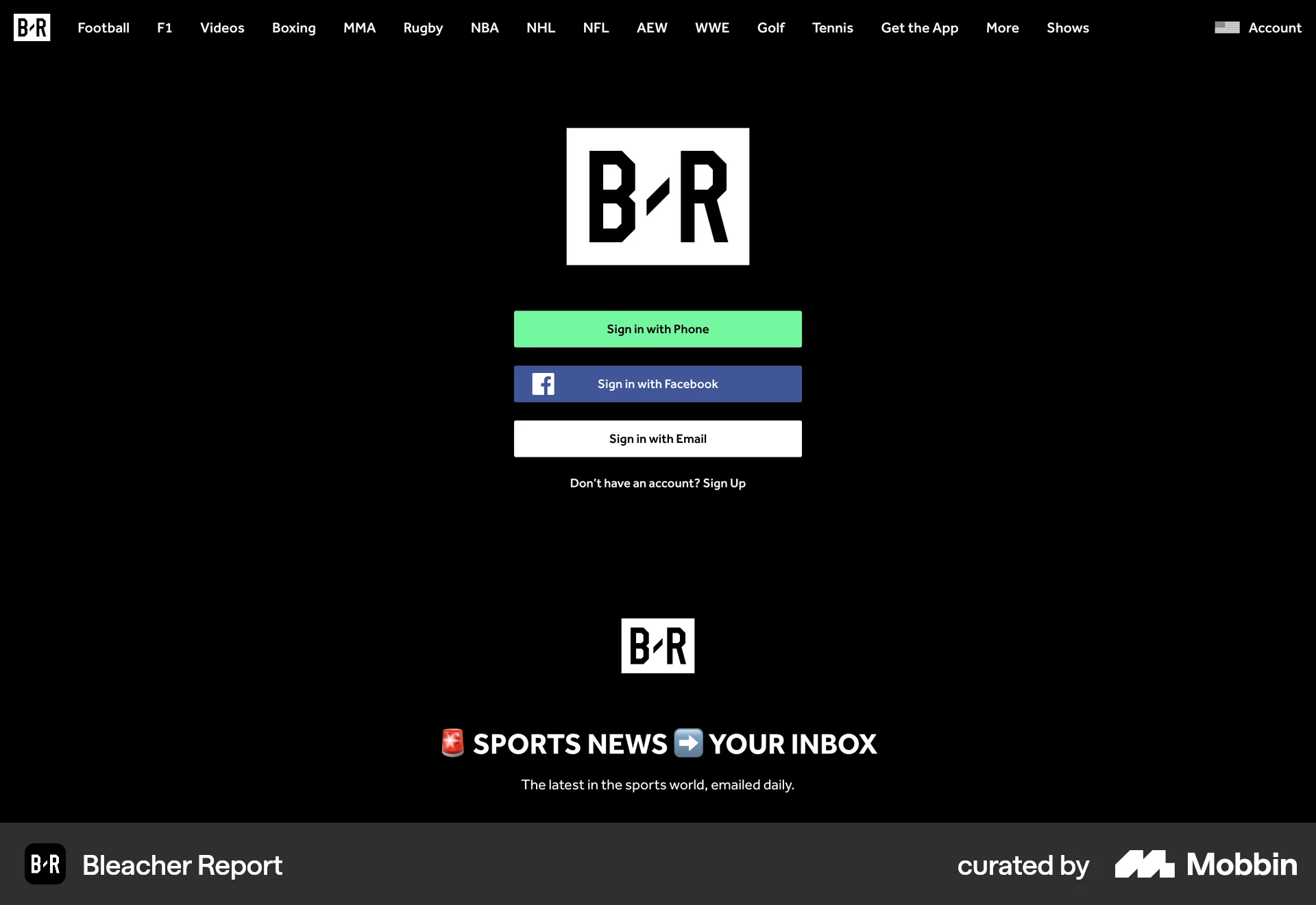 Bleacher Report Web Sports App screen