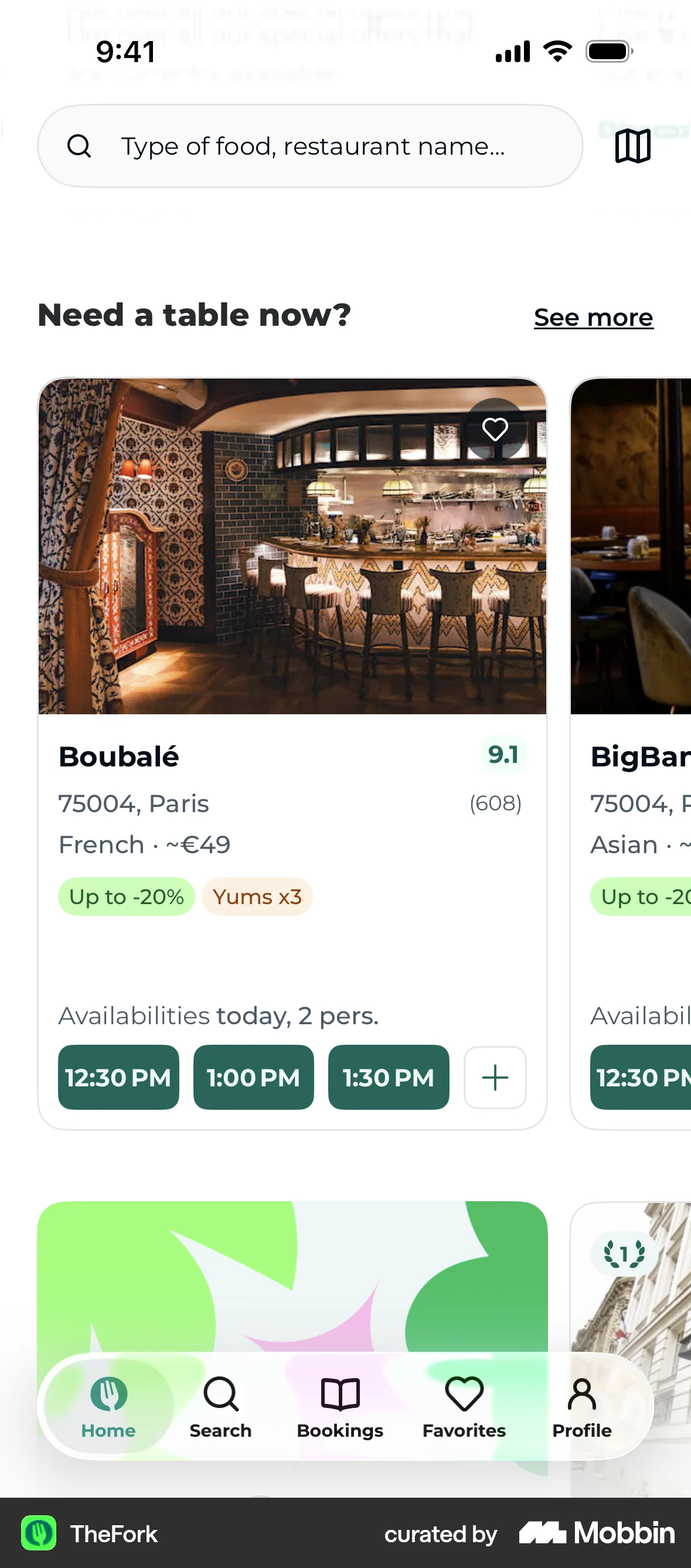 TheFork iOS screen containing Carousel UI element
