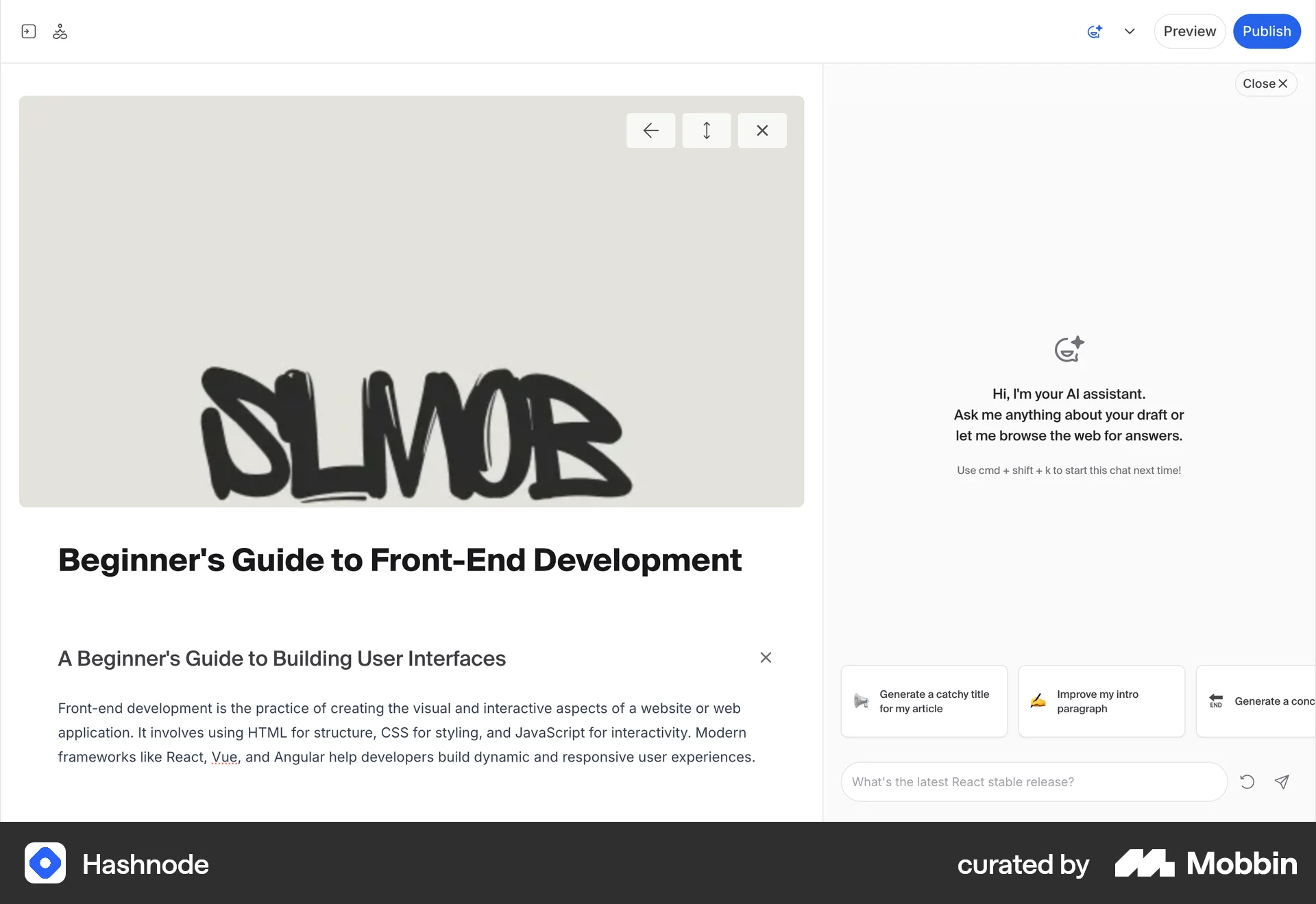 Hashnode Web Chat Bot screen