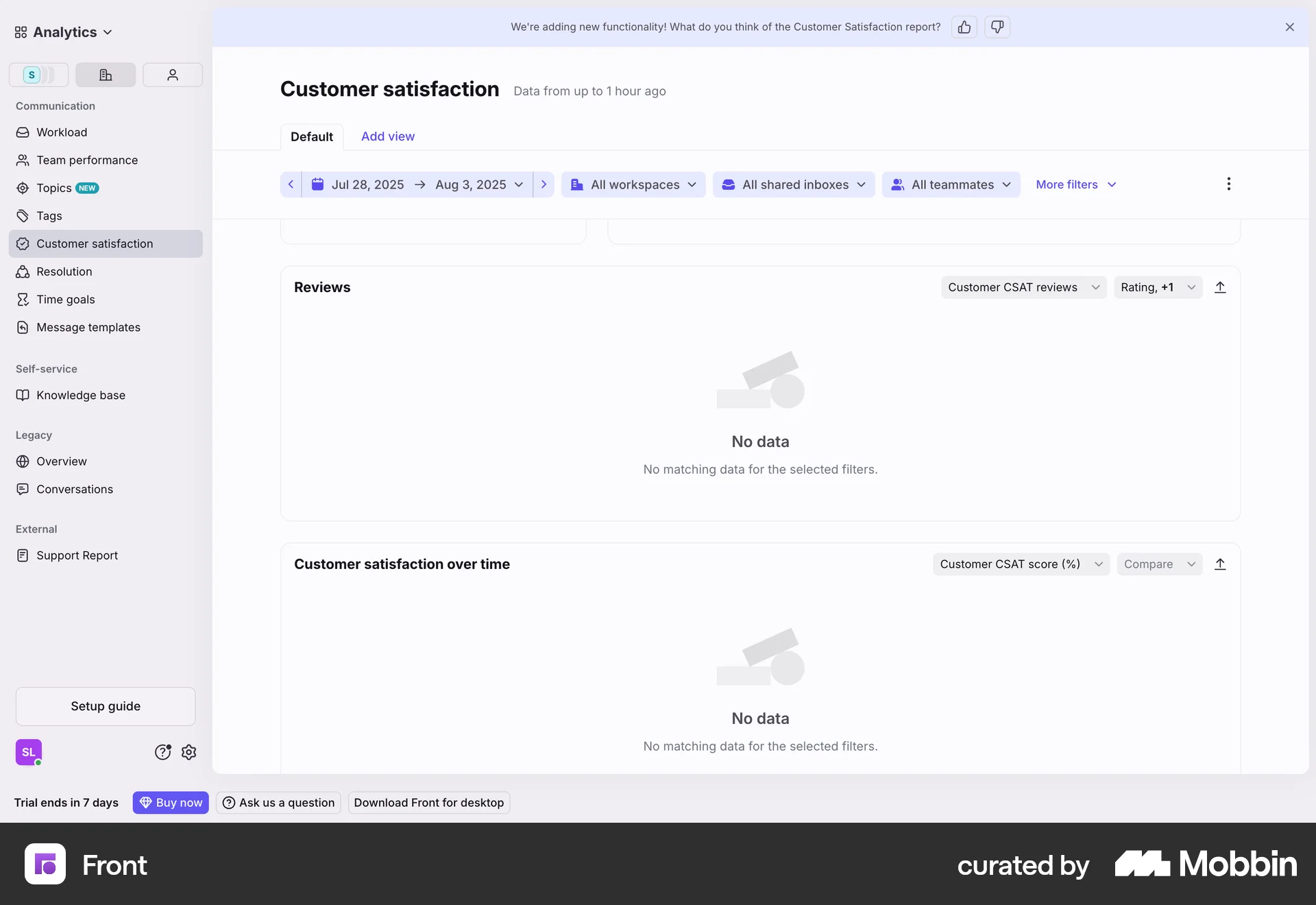 Front Web Feedback screen