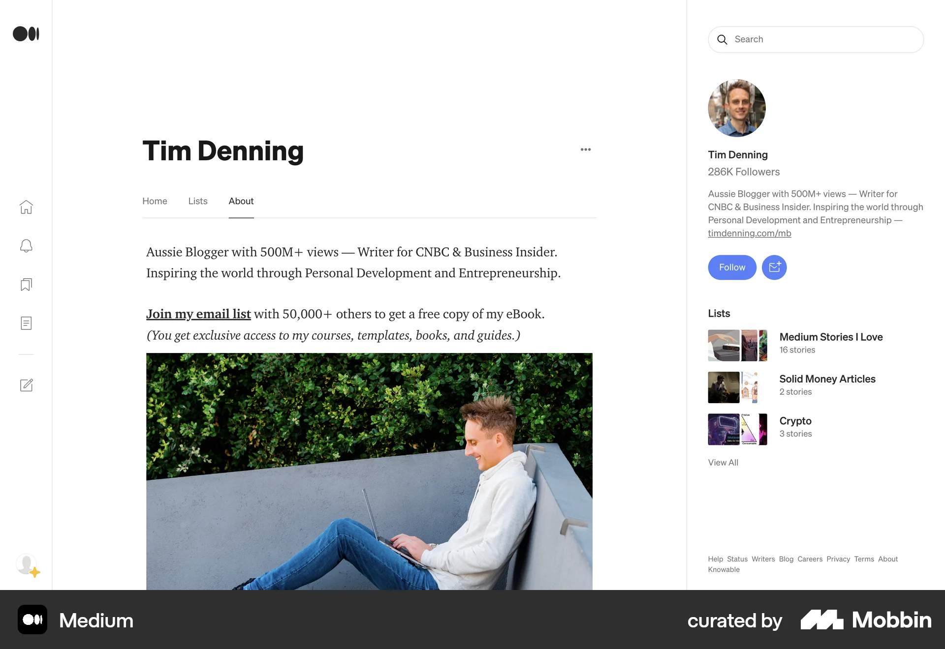 Medium Web User / Group Profile screen
