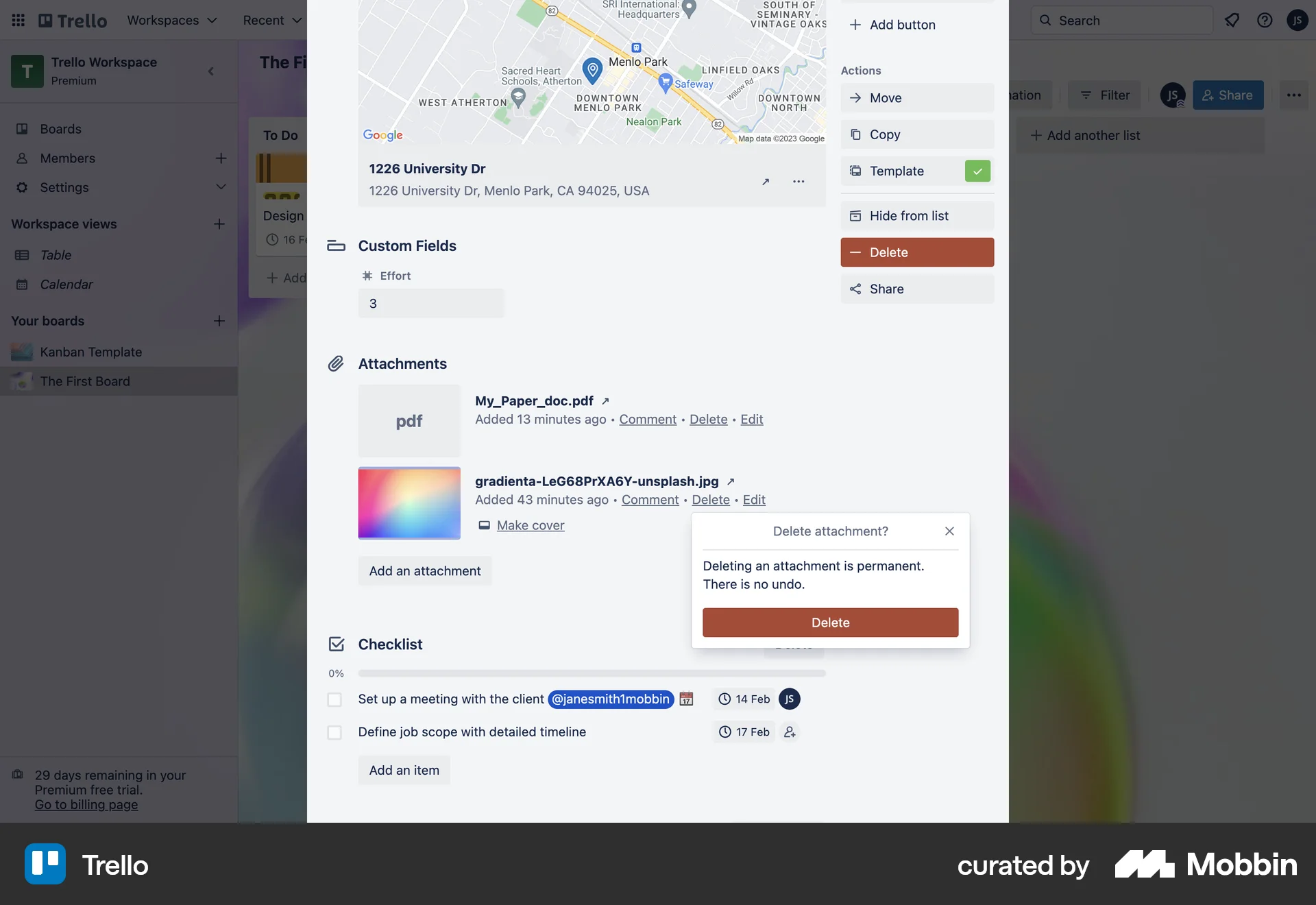Trello Web Delete screen