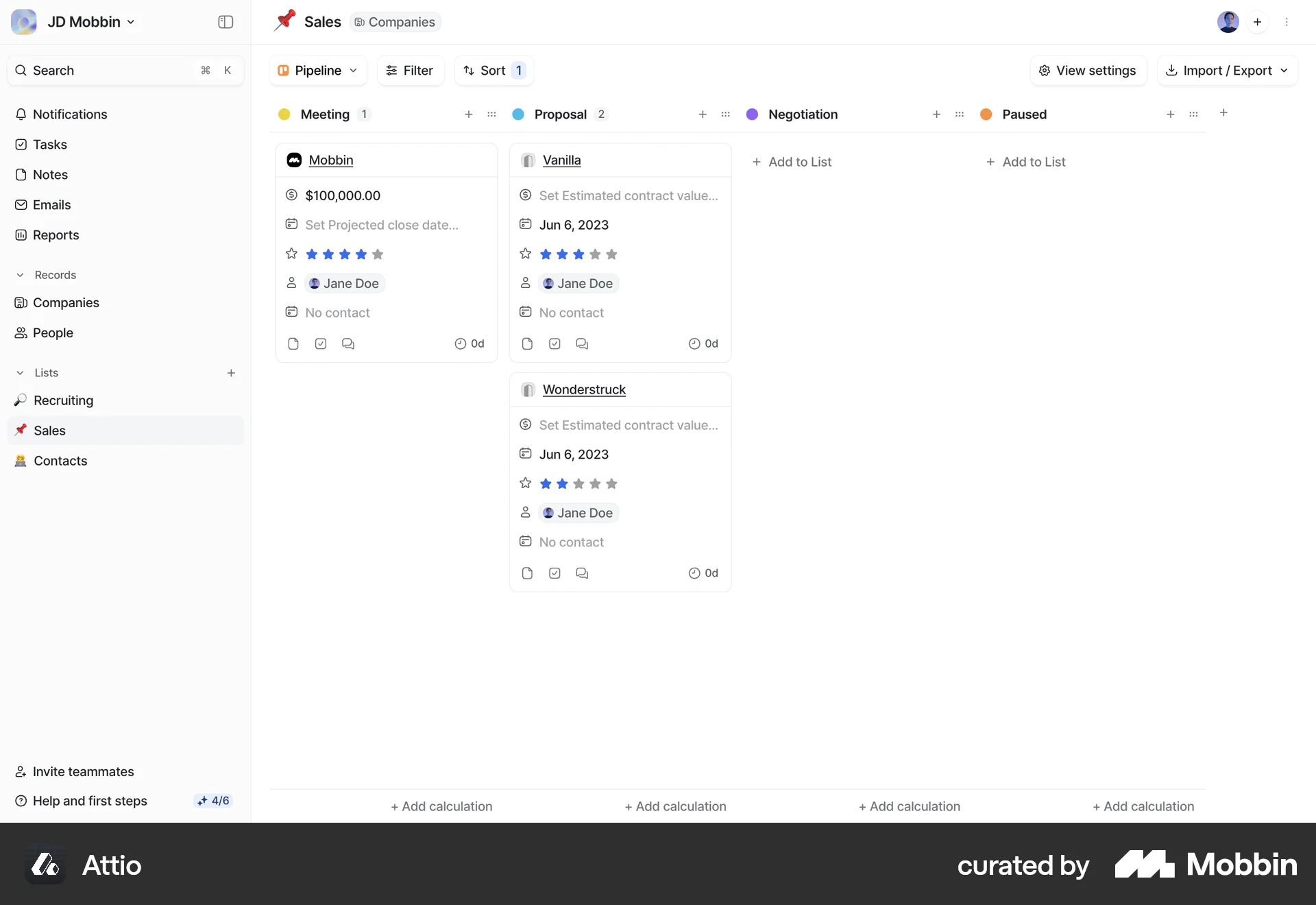 Attio Web Kanban Board screen