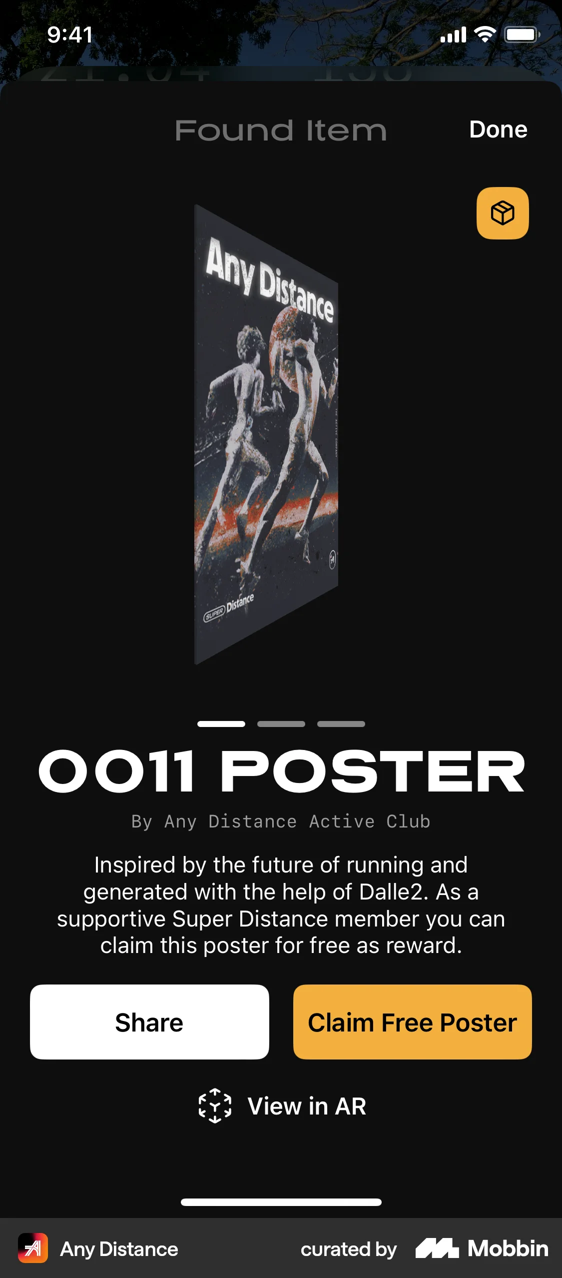 Any Distance iOS Product Detail screen