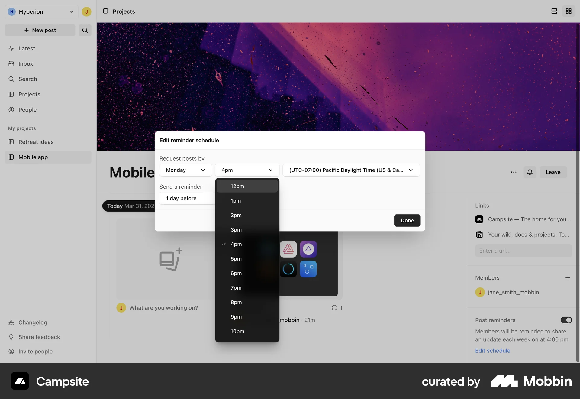 Campsite Web screen containing Time Picker UI element