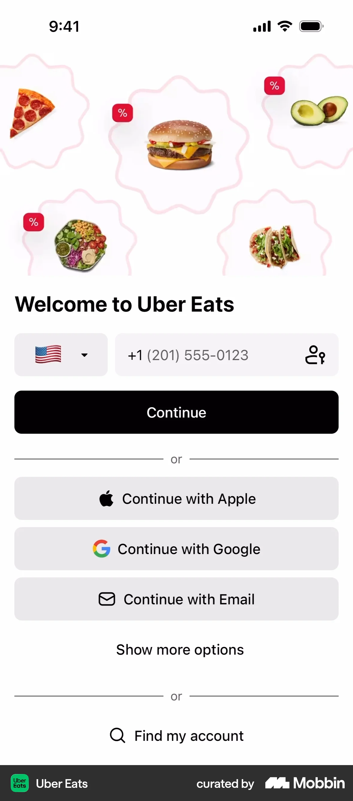 Uber Eats Onboarding screen