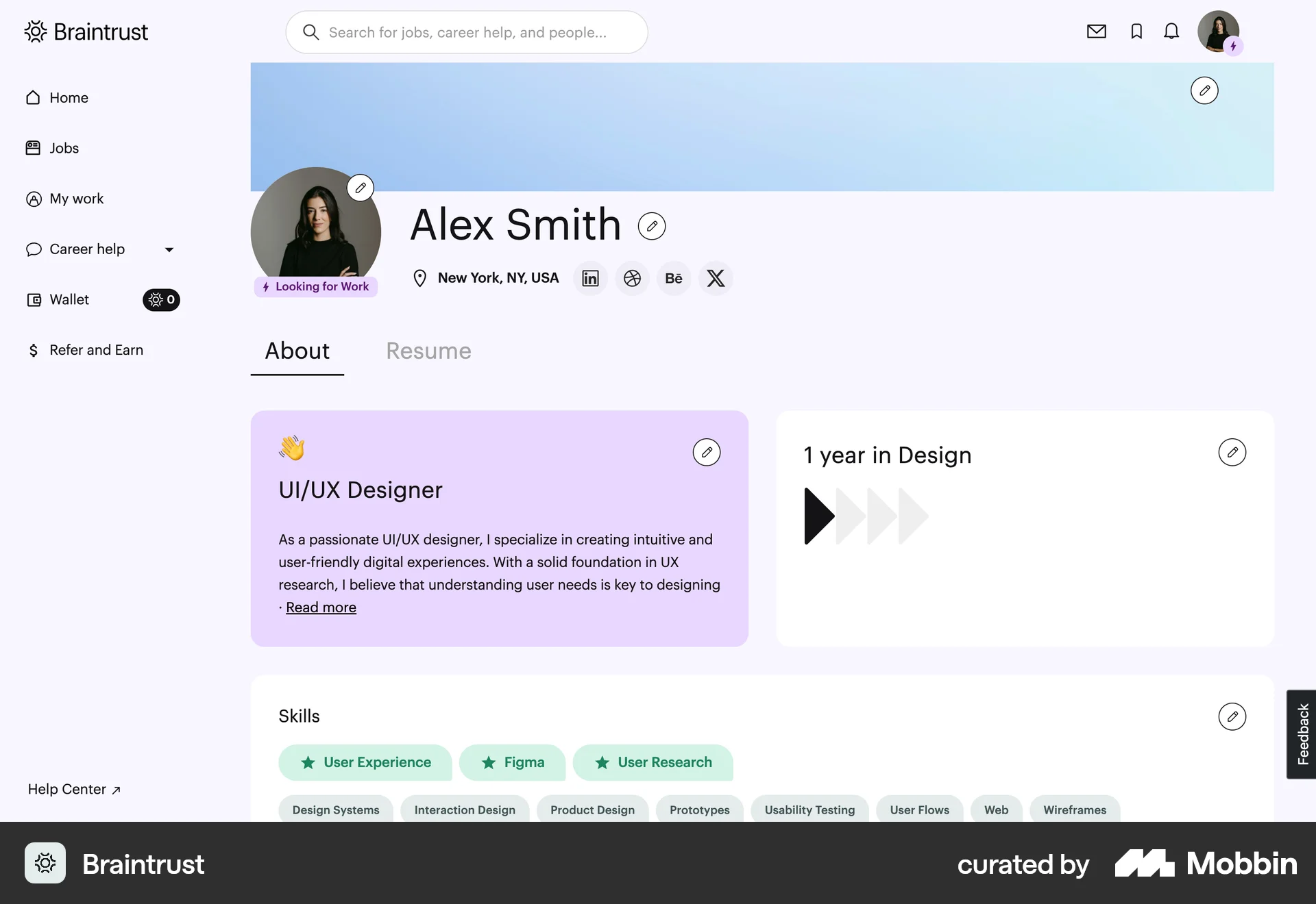 Braintrust Web My Account & Profile screen