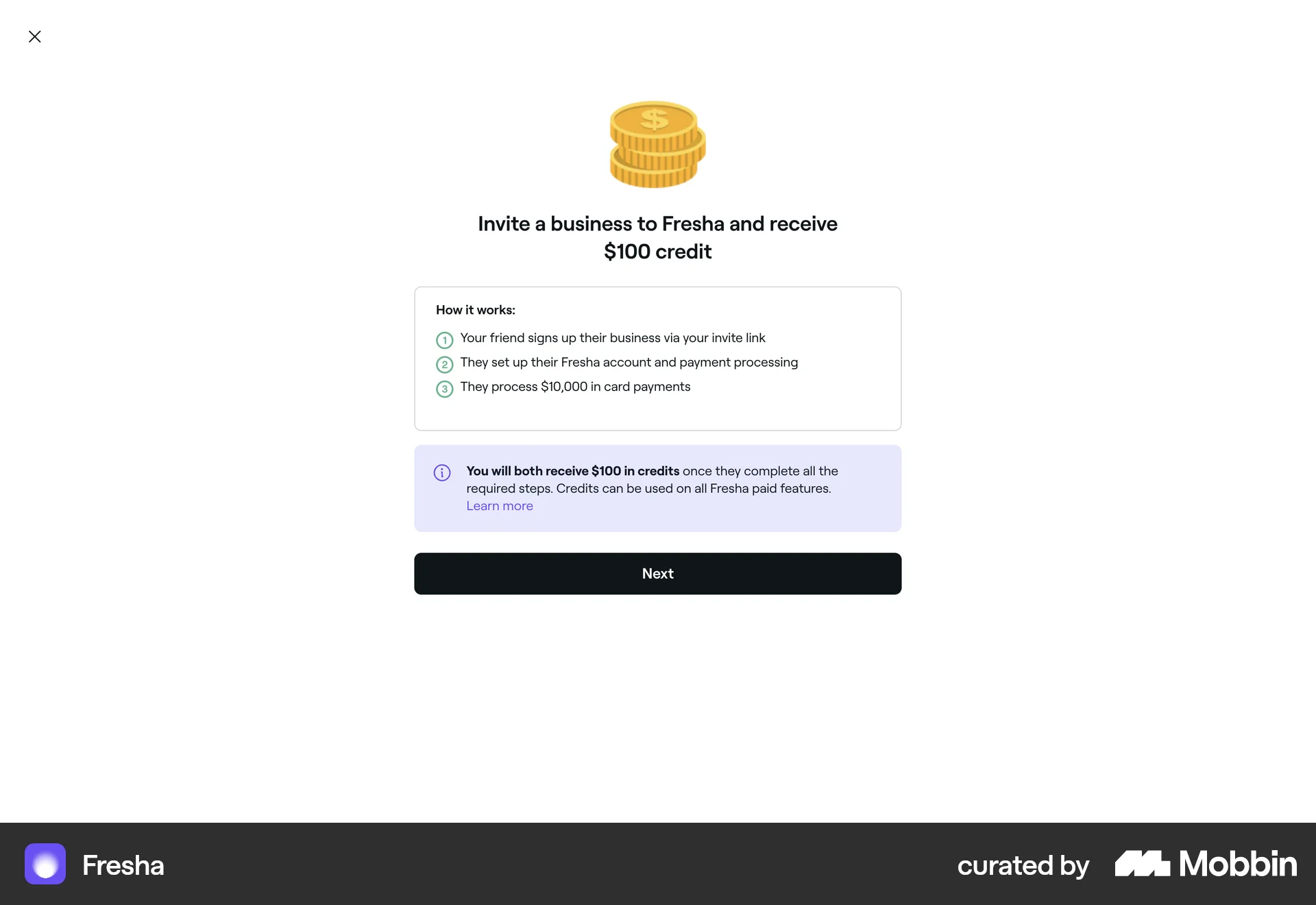 Fresha Web Invite & Refer Friends screen
