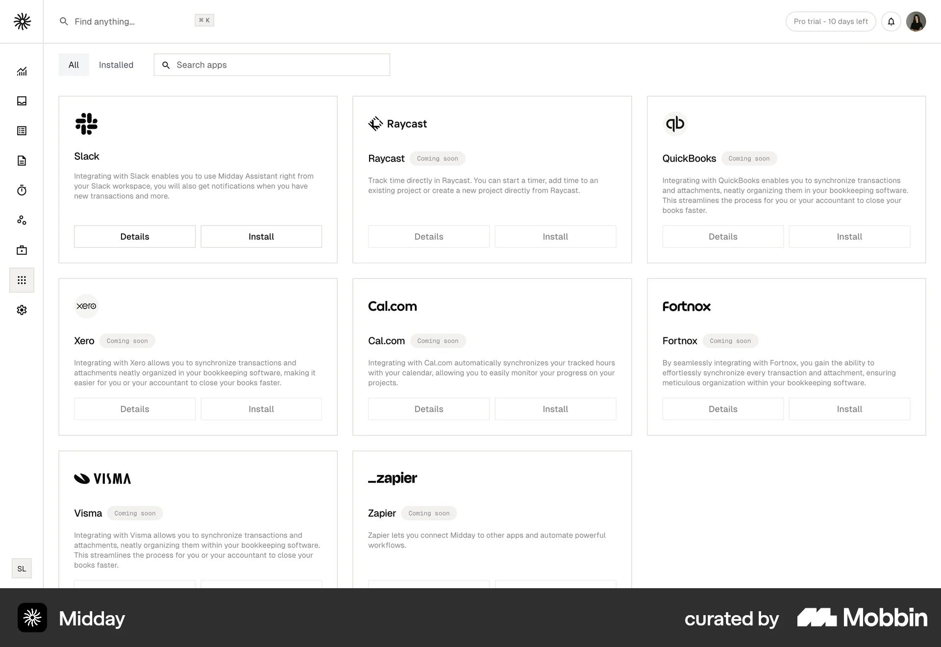Midday Web screen containing Tab UI element